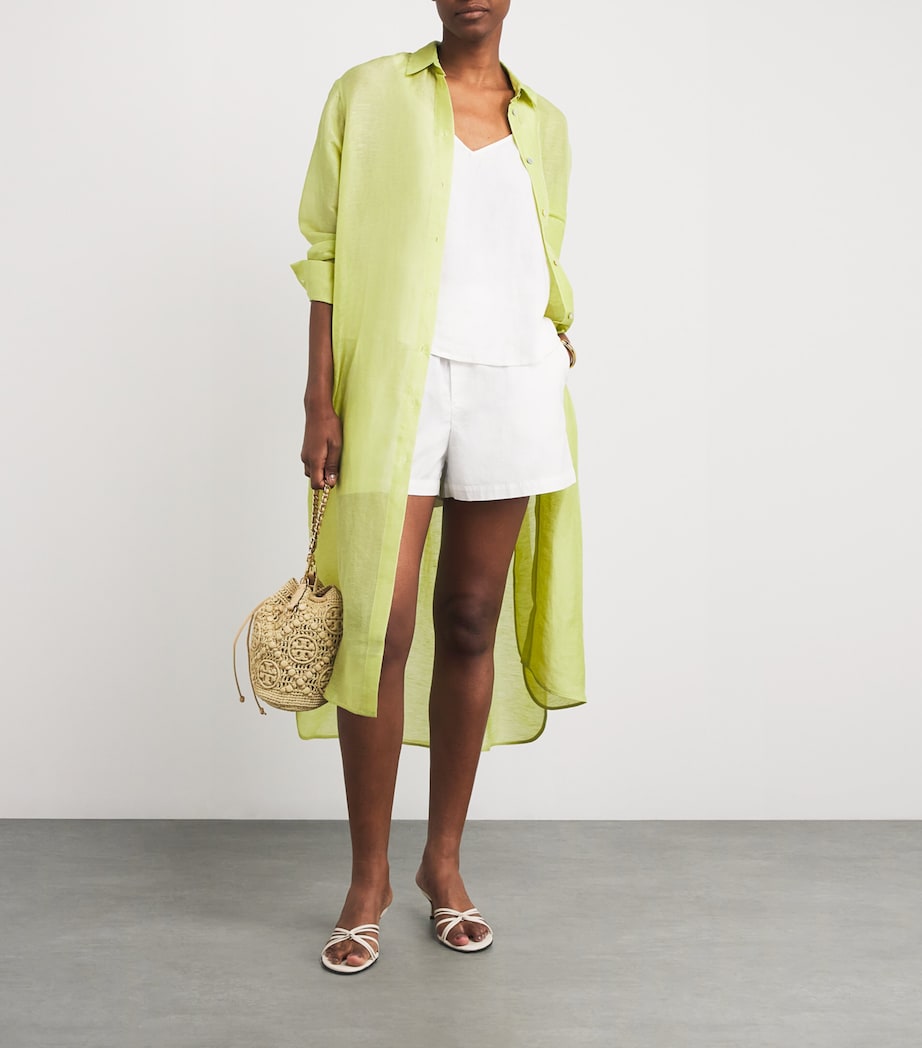 Green Silk-Linen Phoebe Midi Shirt Dress