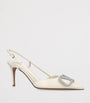 Valentino Garavani White Leather VLogo Strass Slingback Pumps 80