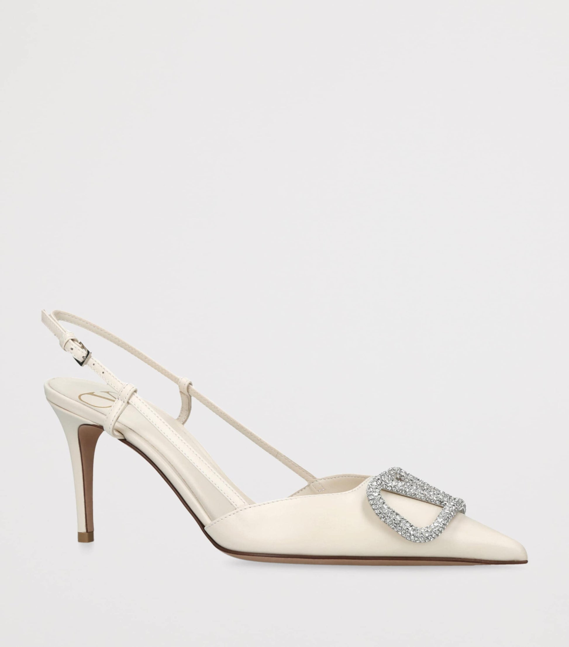 Valentino Garavani White Leather VLogo Strass Slingback Pumps 80