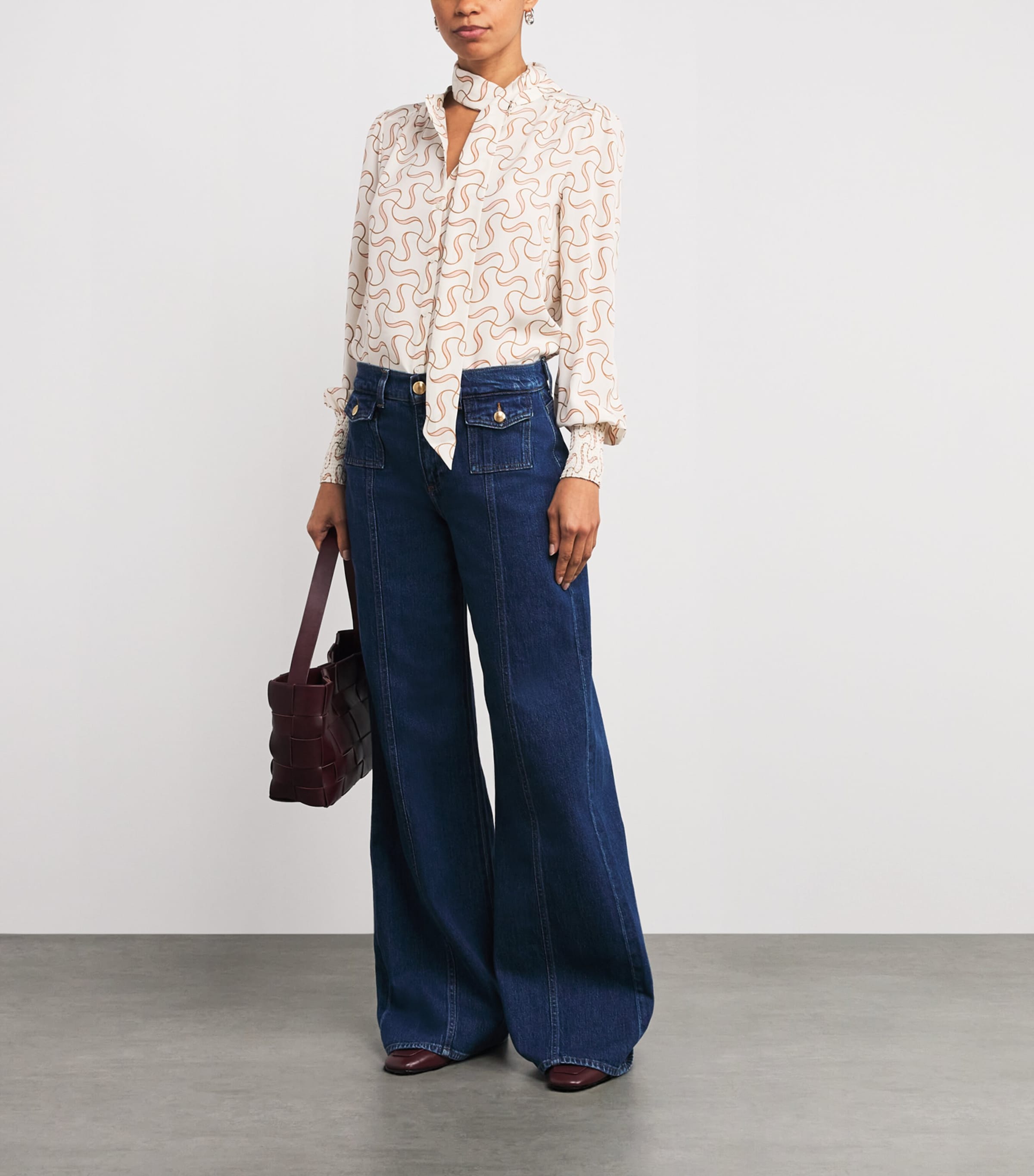 ME+EM Ivory Silk Patterned Blouse