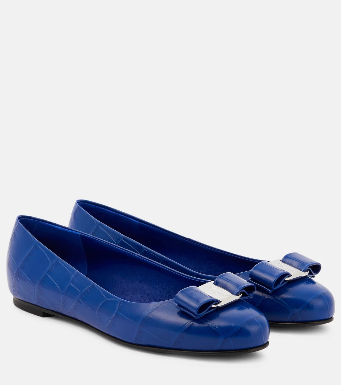 Ferragamo - Vara Bow croc-effect leather ballet flats