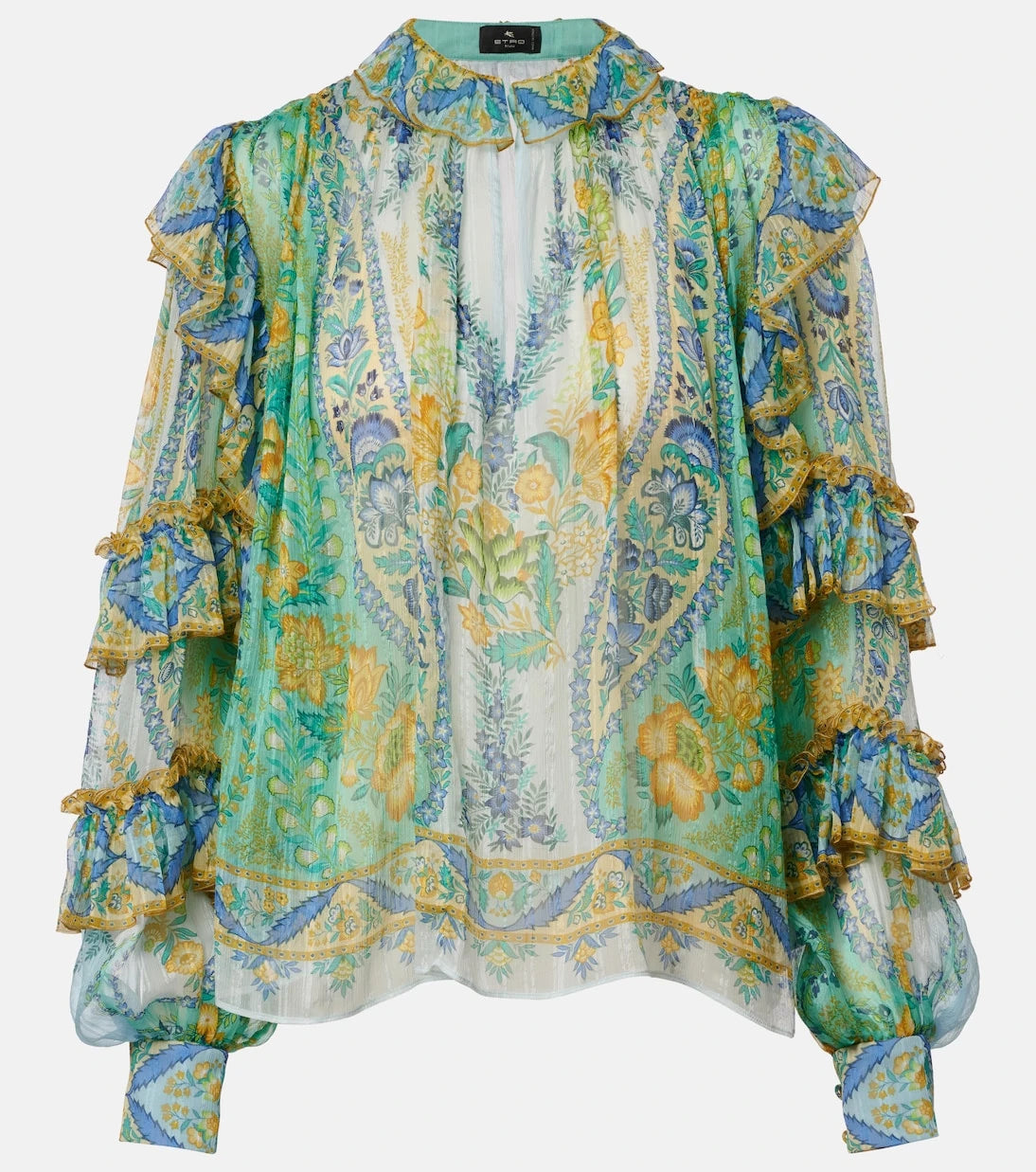 Etro - Floral ruffled silk blouse