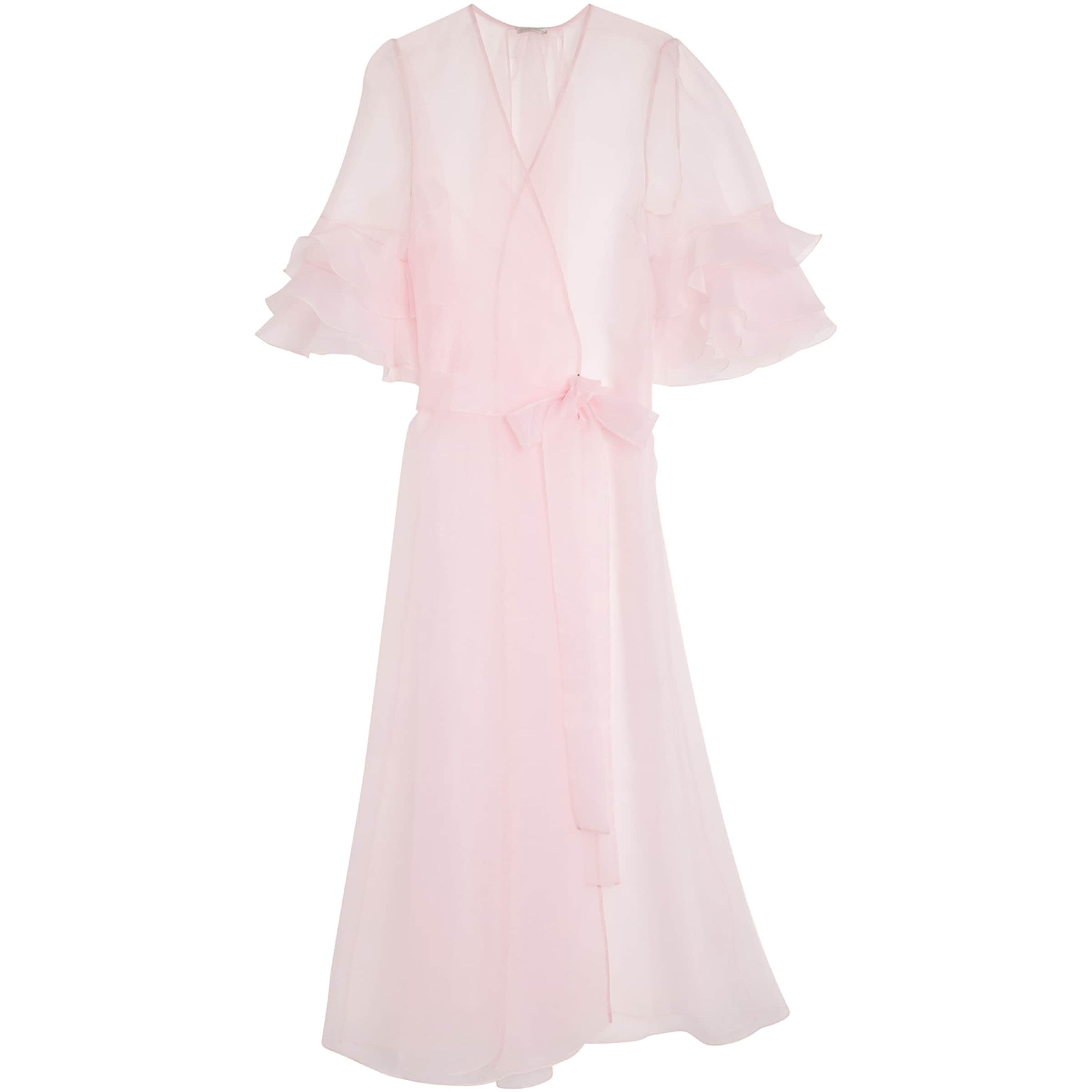 Rosamosario Pink Silk Ruffle Long Robe