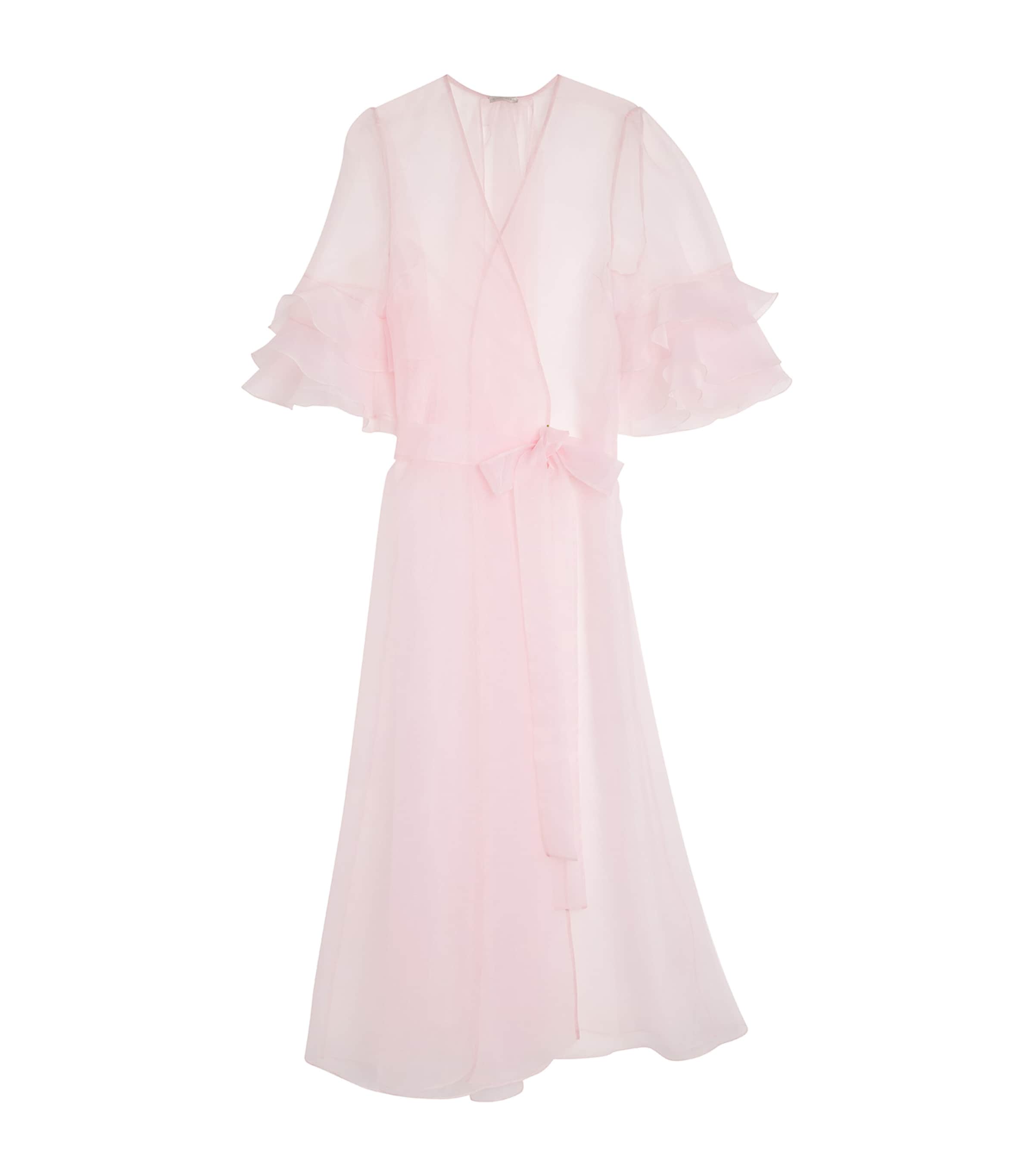 Rosamosario Pink Silk Ruffle Long Robe
