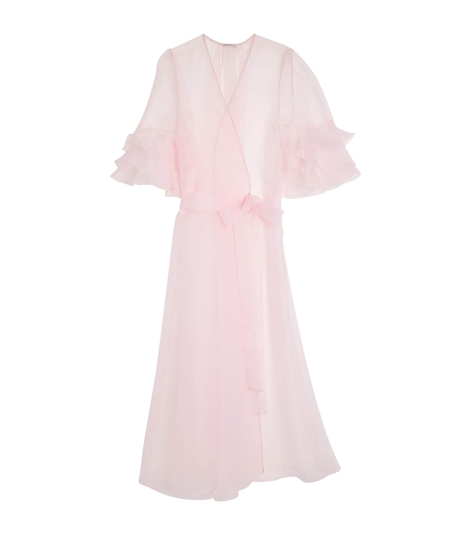 Rosamosario Pink Silk Ruffle Long Robe