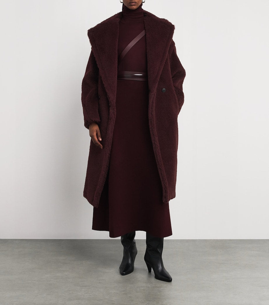 Red Wool-Silk Teddy Double-Breasted Coat