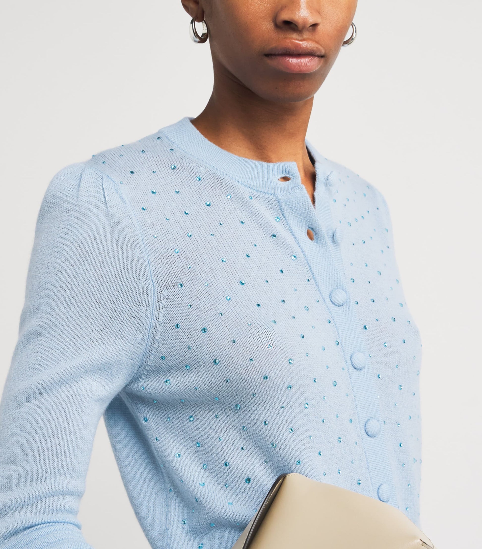 Allude Blue Wool-Cashmere Crystal-Embellished Cardigan