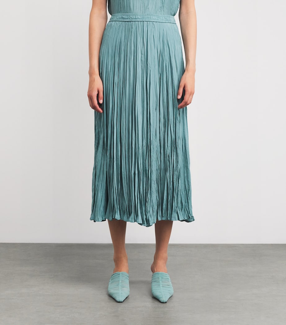 Blue Habotai Silk Pleated Sully Skirt
