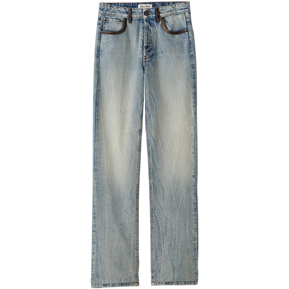 Miu Miu Turquoise Leather Trim Jeans