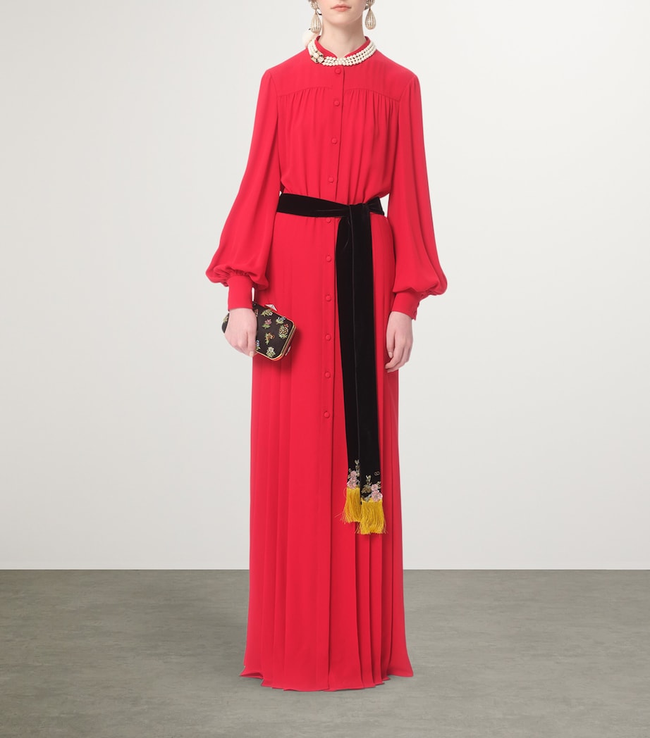Valentino Red Silk Maxi Shirt Dress