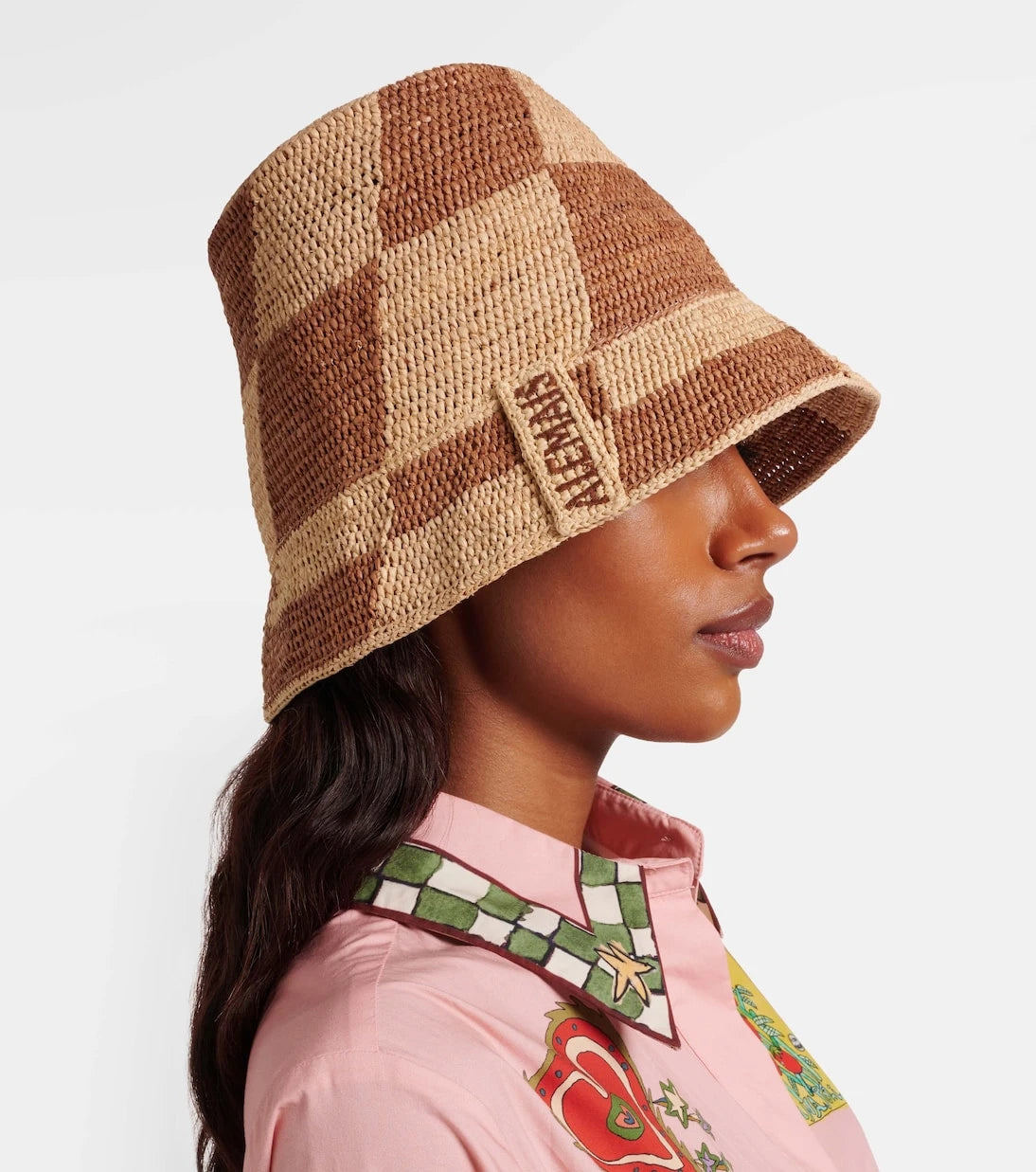 Alémais - Checked raffia bucket hat
