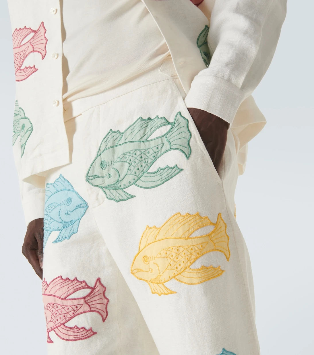 Bode - Piscine appliqué linen straight pants