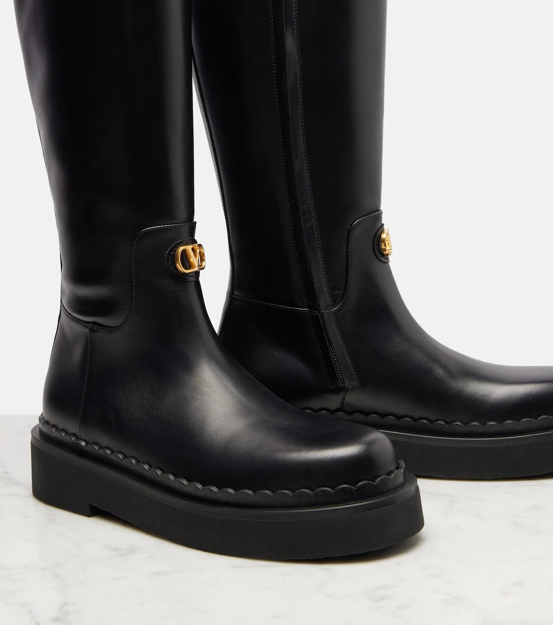 Valentino Garavani - VLogo leather knee-high boots