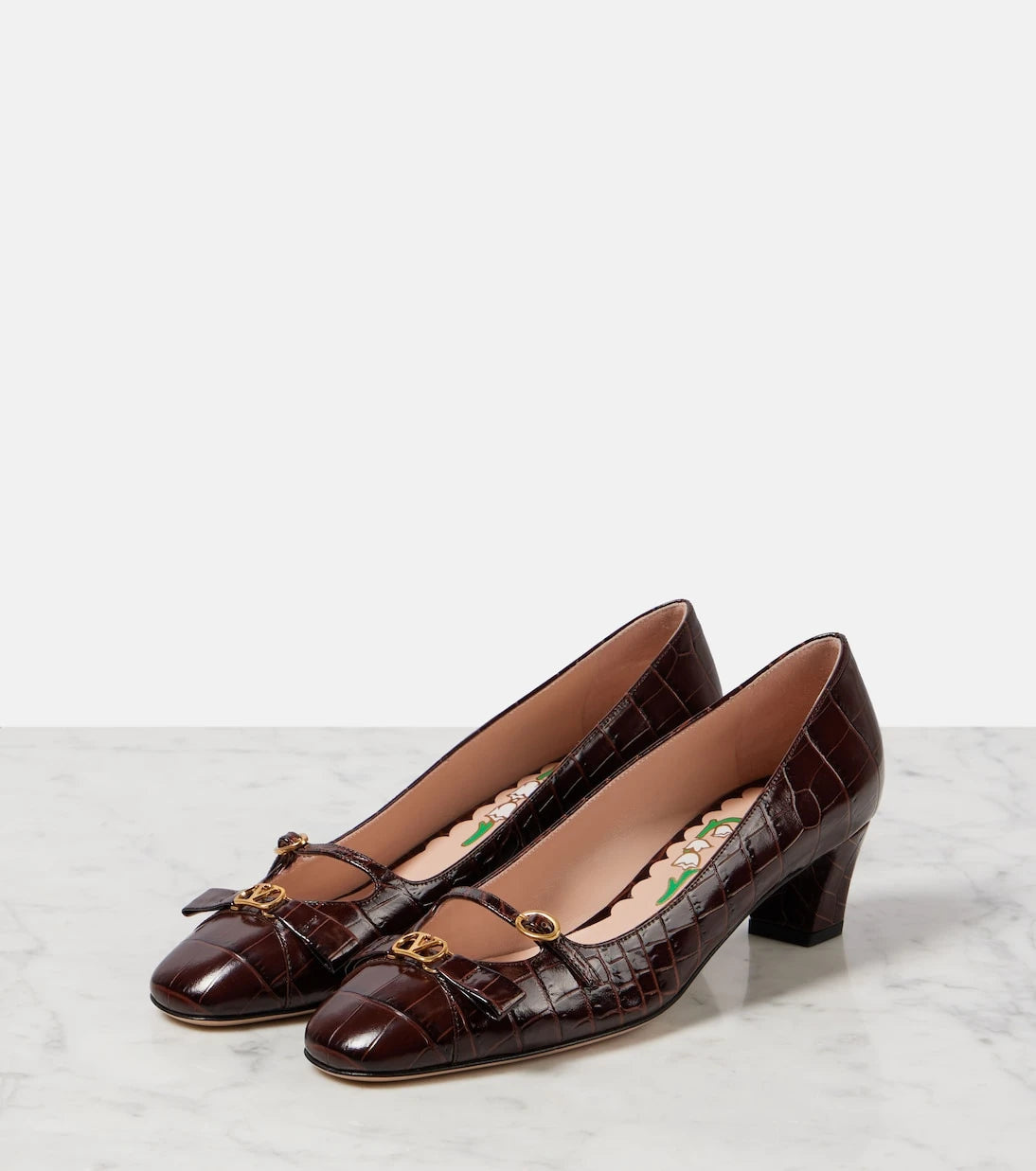 Valentino Garavani - Bowow 45 croc-effect leather pumps