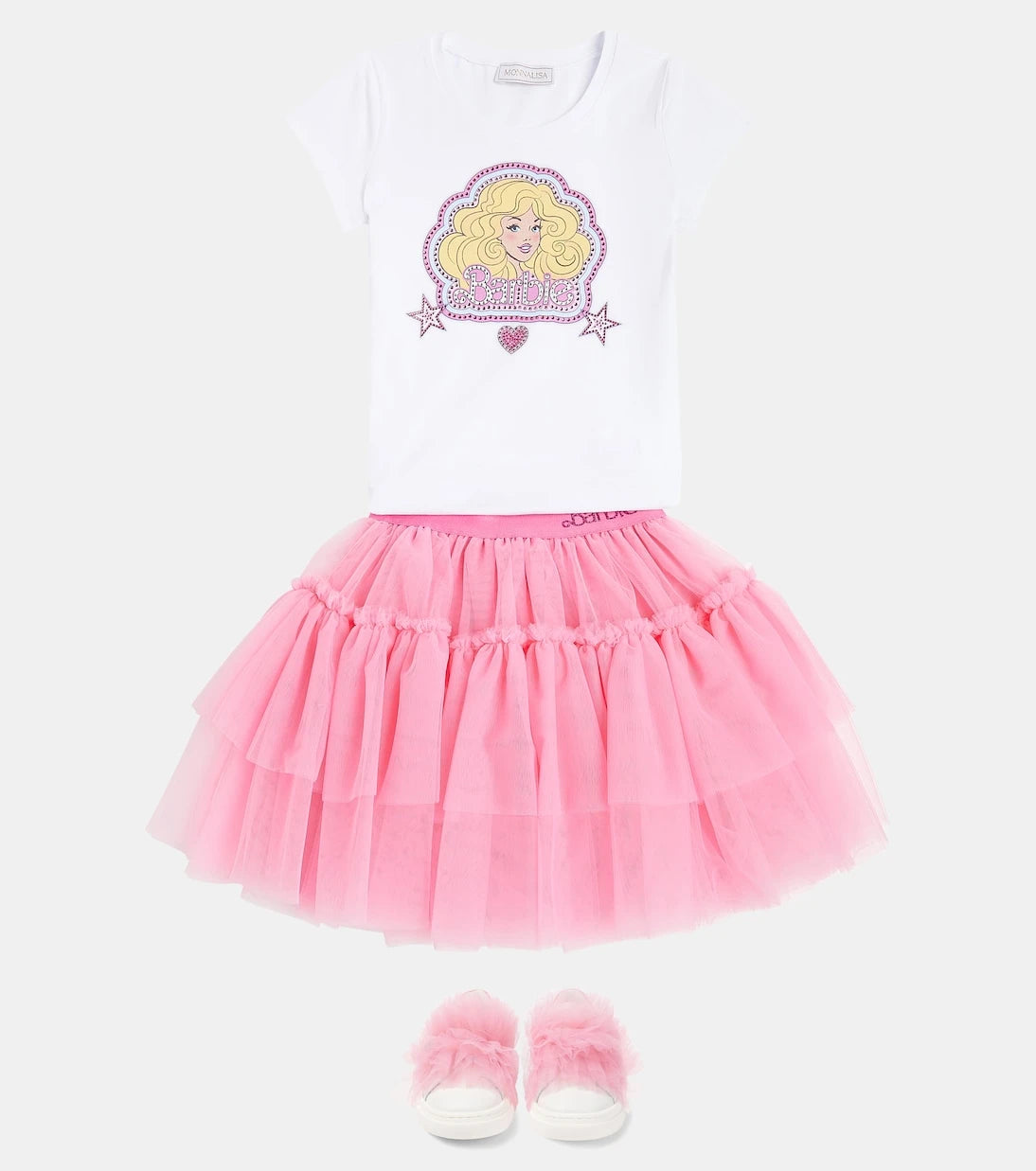 Monnalisa - Appliqué leather and tulle sneakers