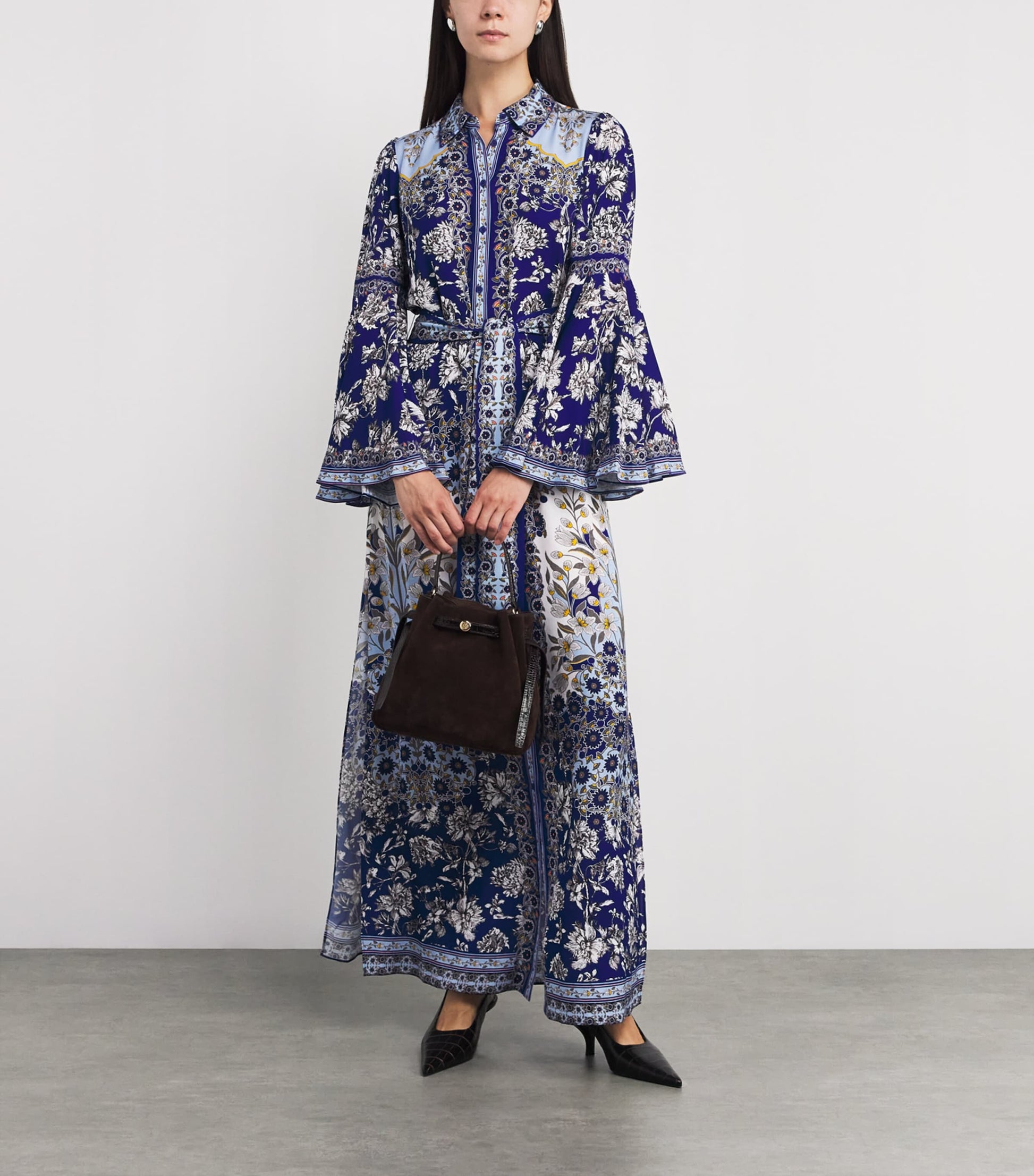 Alice+Olivia Blue Chassidy Bell-Sleeve Maxi Dress