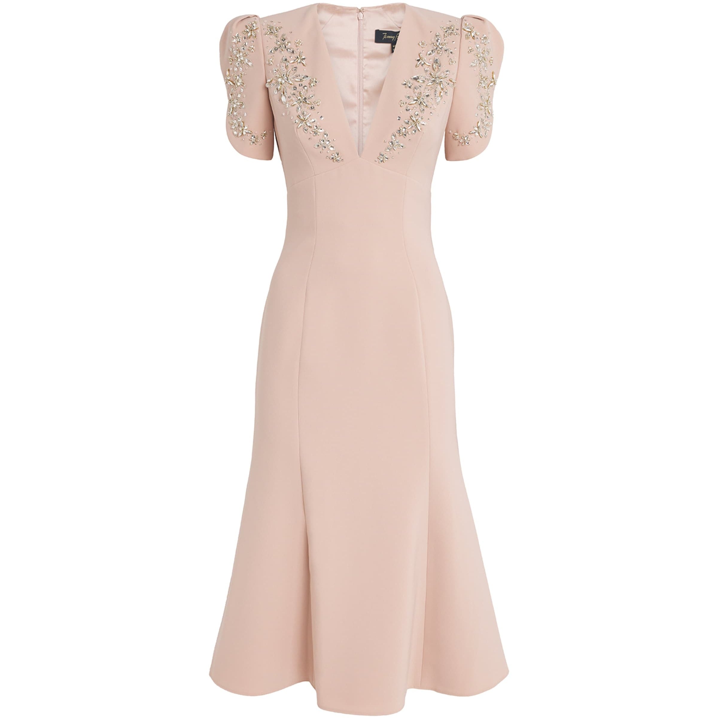 Crepe Embellished Rose Bud Midi Dress