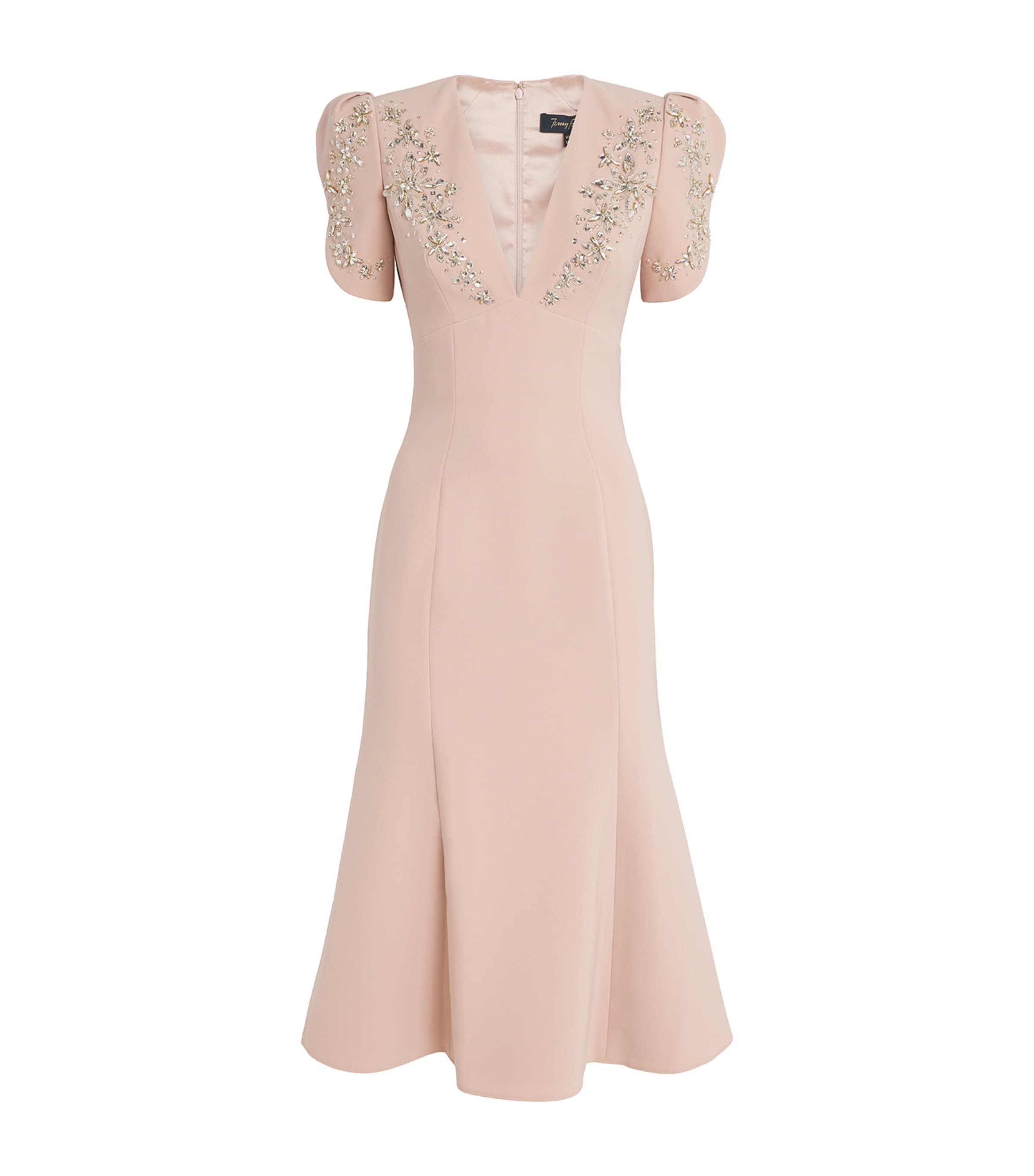 Crepe Embellished Rose Bud Midi Dress