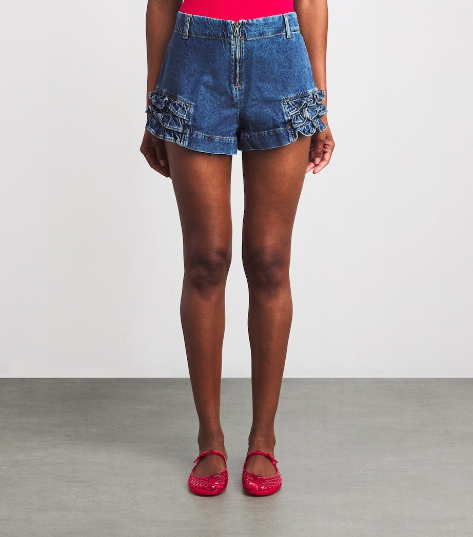 Sandro Paris Blue Denim Ruffle Shorts