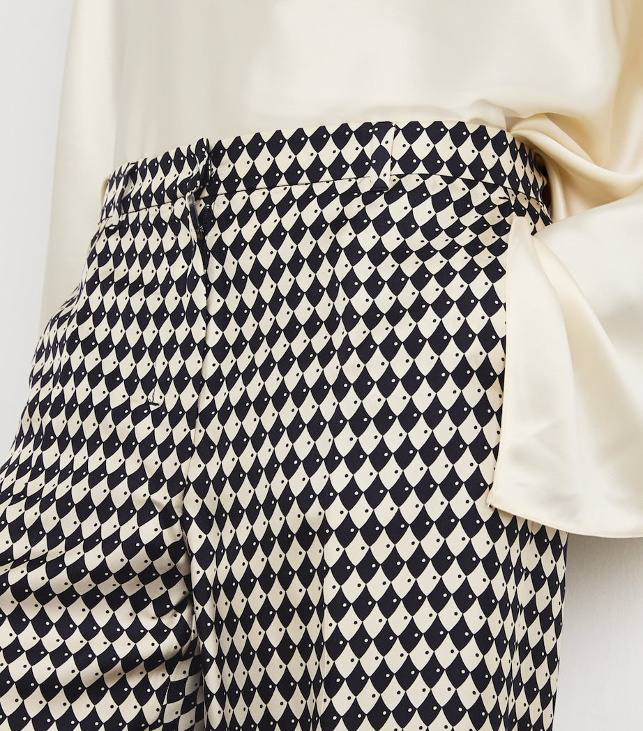 Max Mara Black Silk Printed Flared Trousers