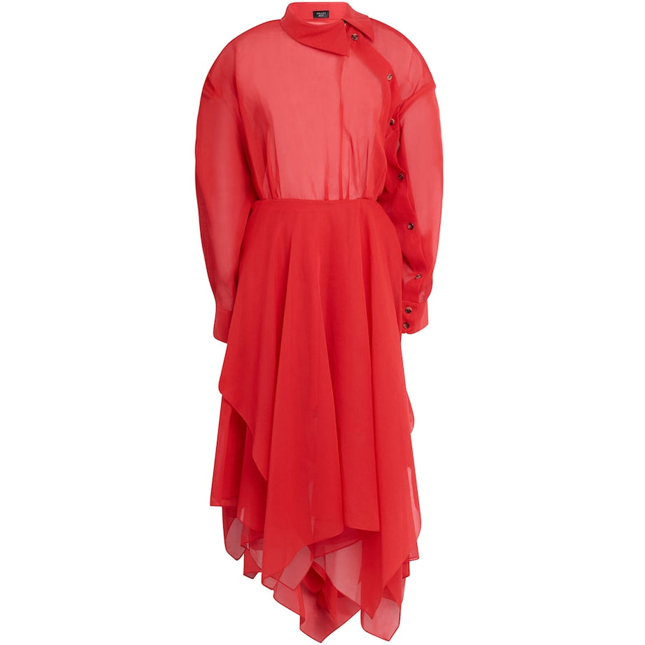 A.W.A.K.E. Mode Red Silk Organza Shirt Midi Dress