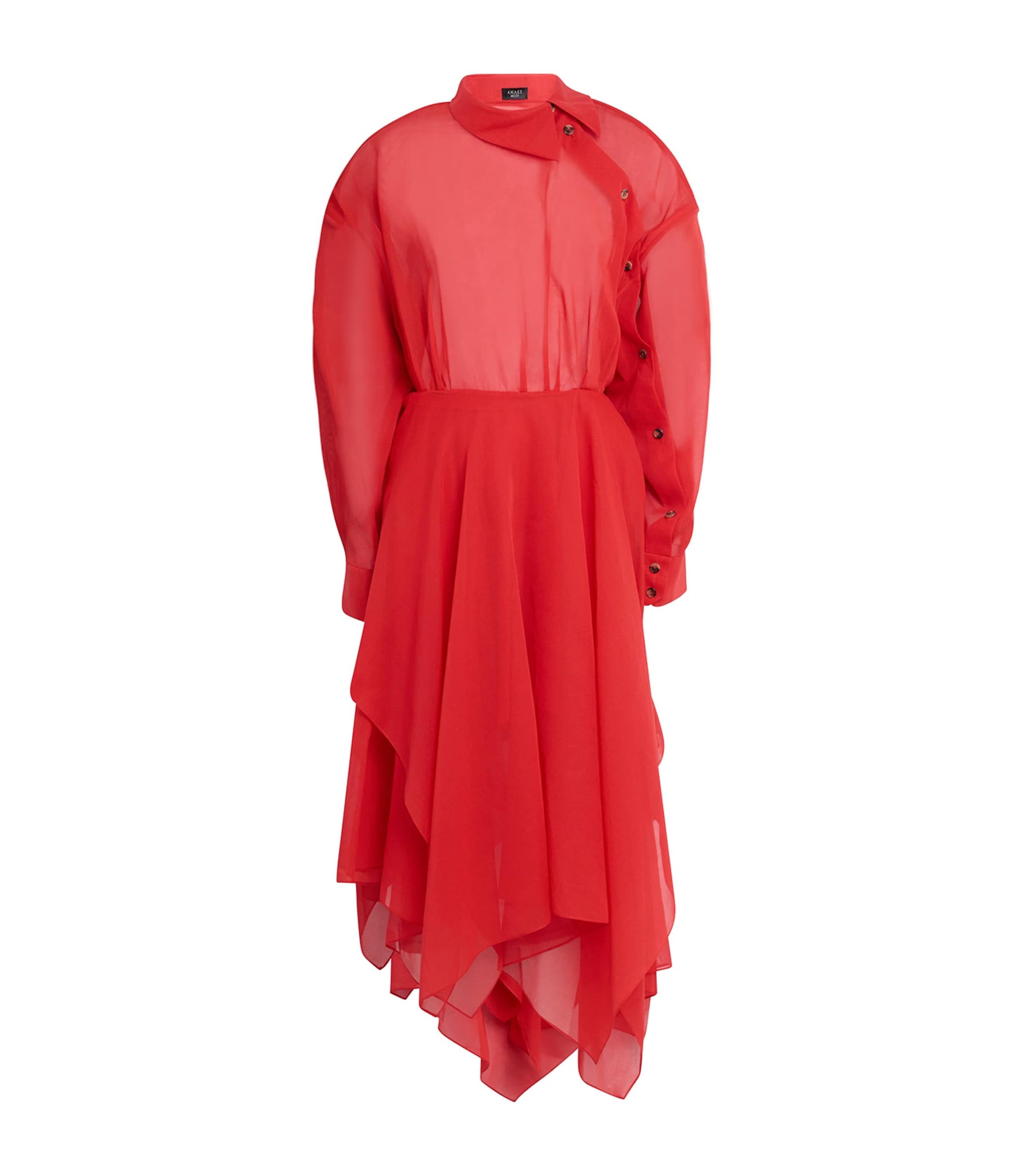 A.W.A.K.E. Mode Red Silk Organza Shirt Midi Dress