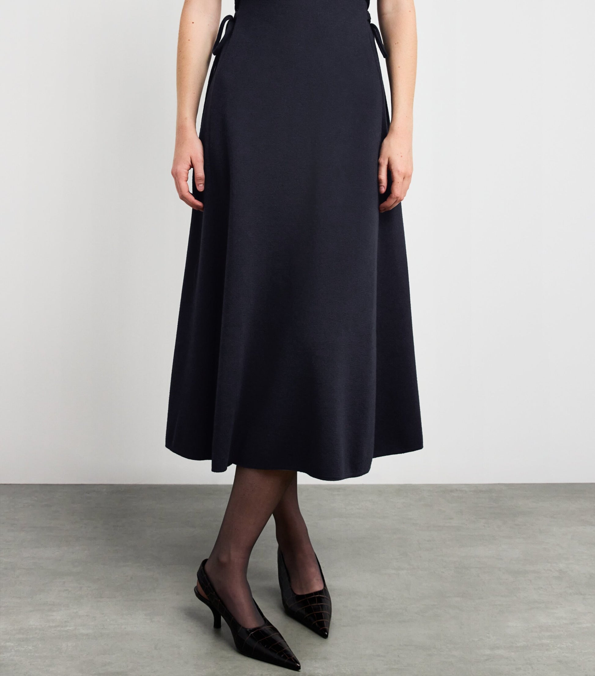 Max Mara Blue Virgin Wool Drawstring Midi Dress