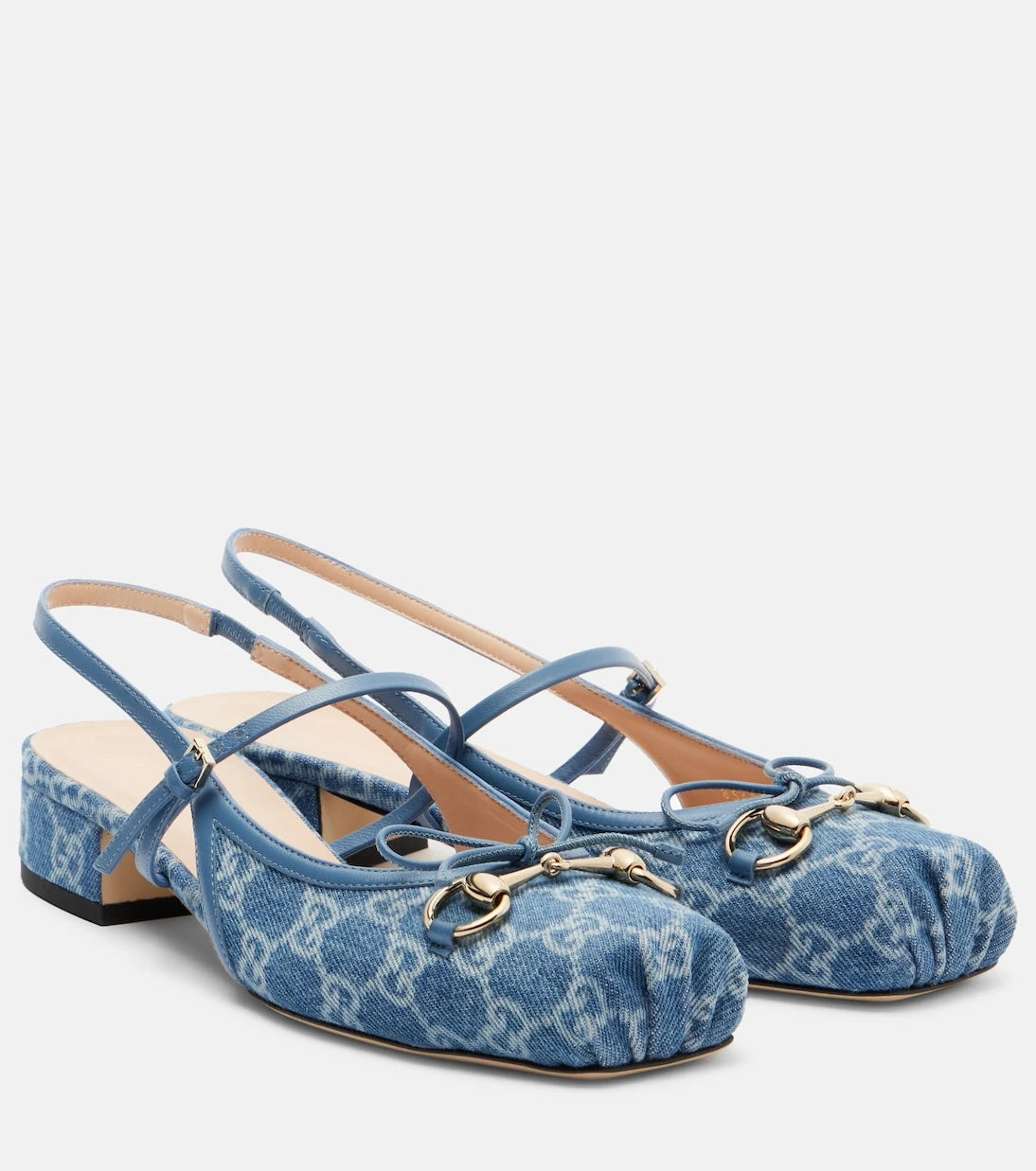 Gucci - Gucci Horsebit GG denim slingback pumps