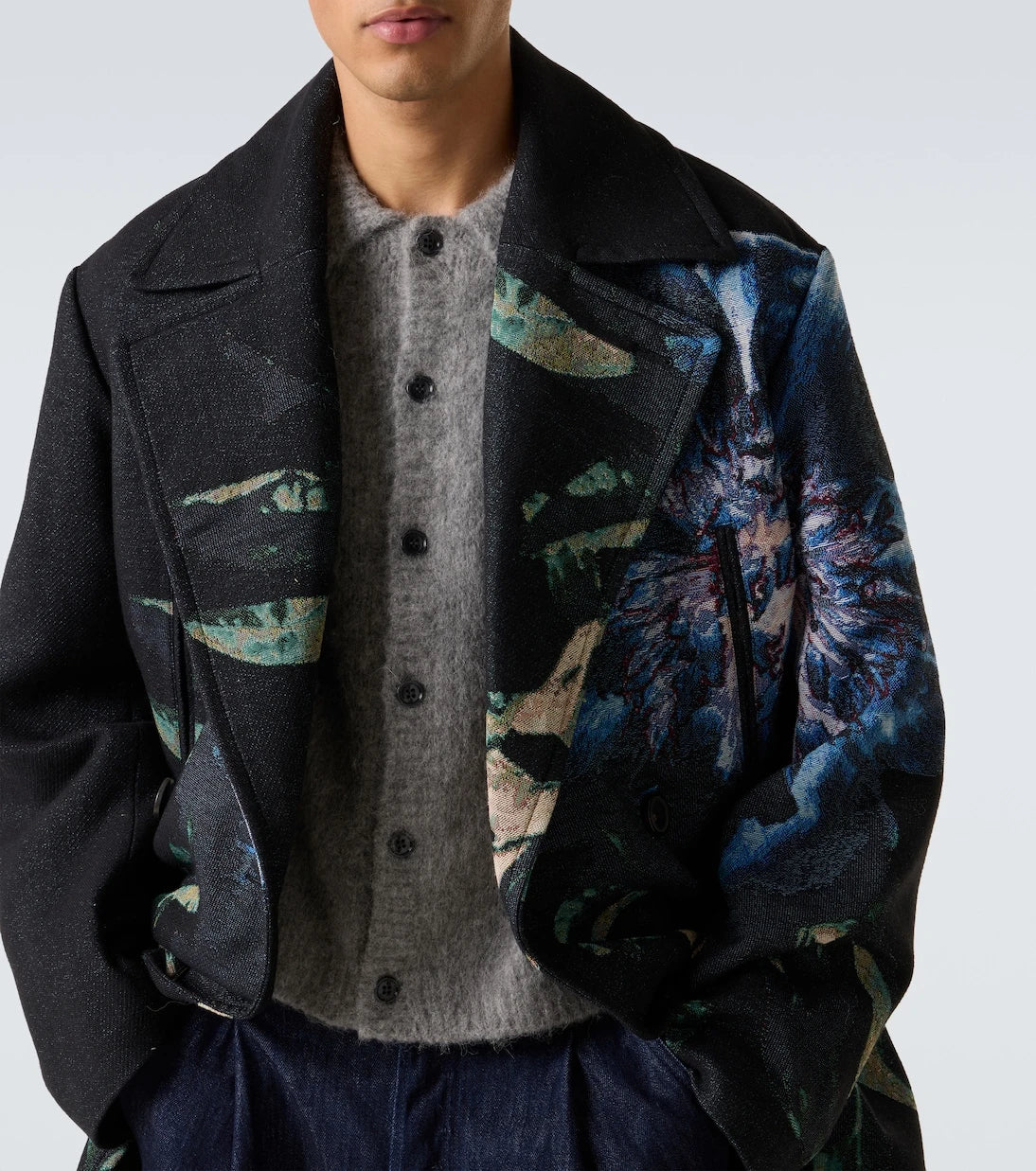 Dries Van Noten - Double-breasted printed jacquard coat