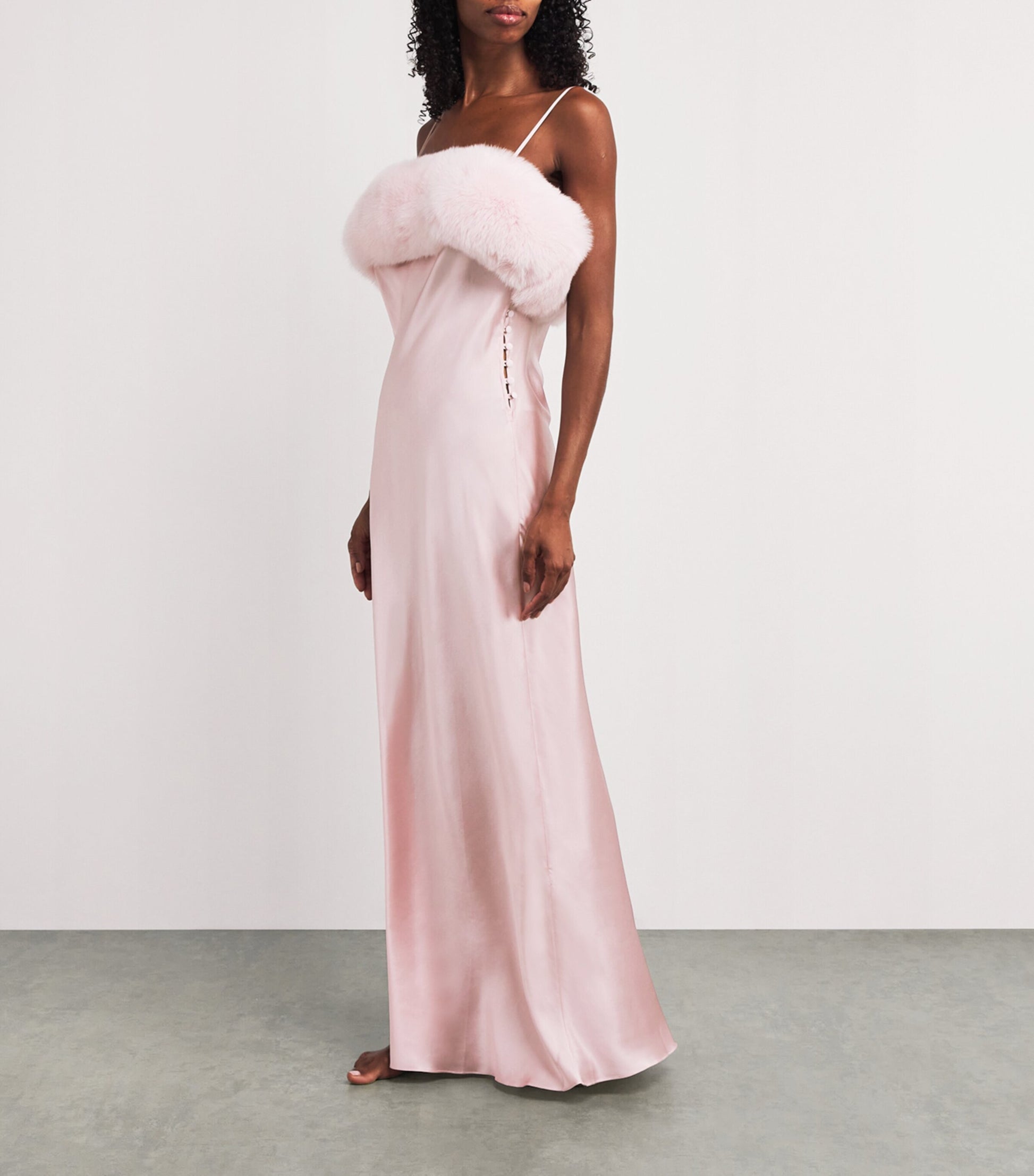 Rosamosario Silk-Fox Fur Slip Dress