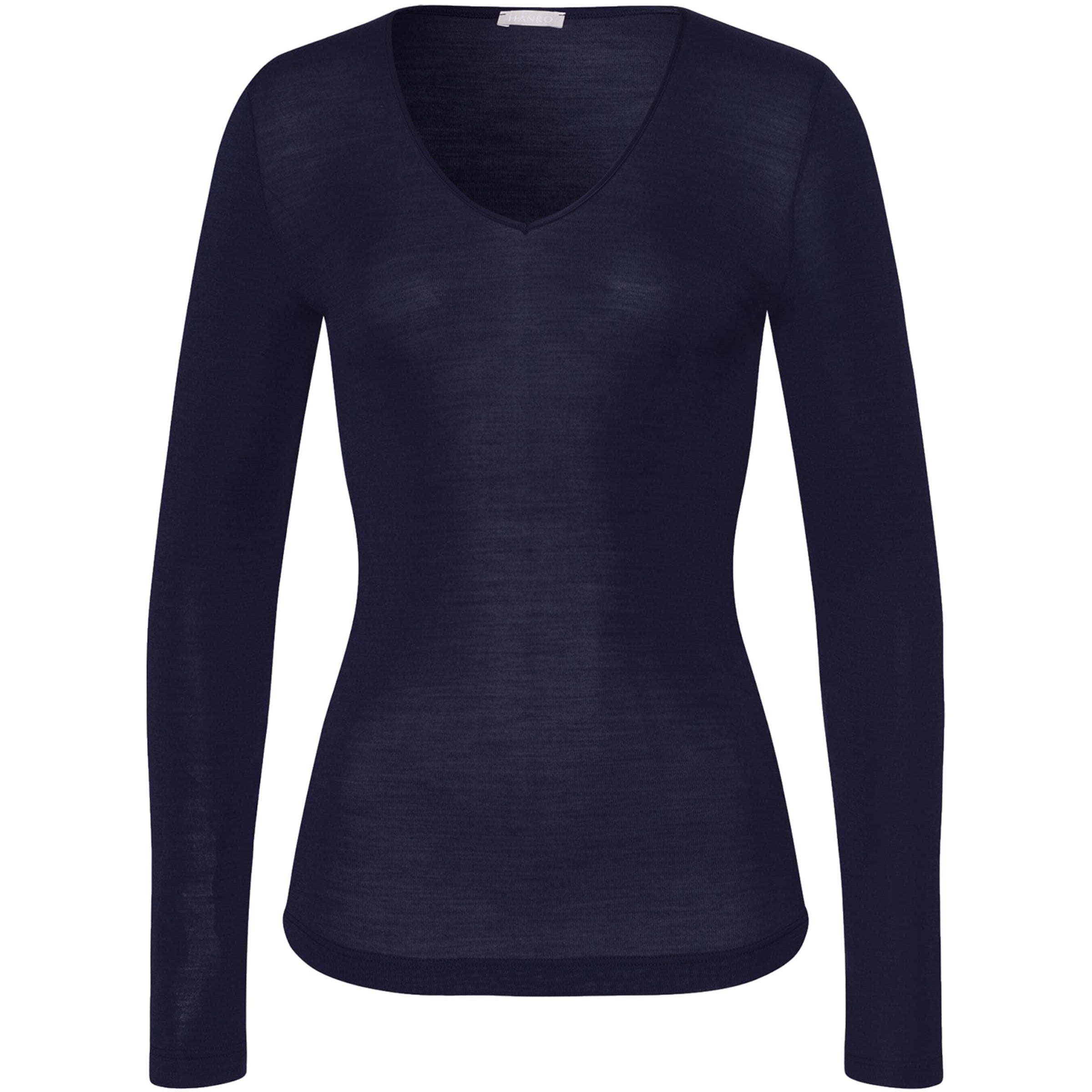 Navy Woolen Silk Long-Sleeve T-Shirt