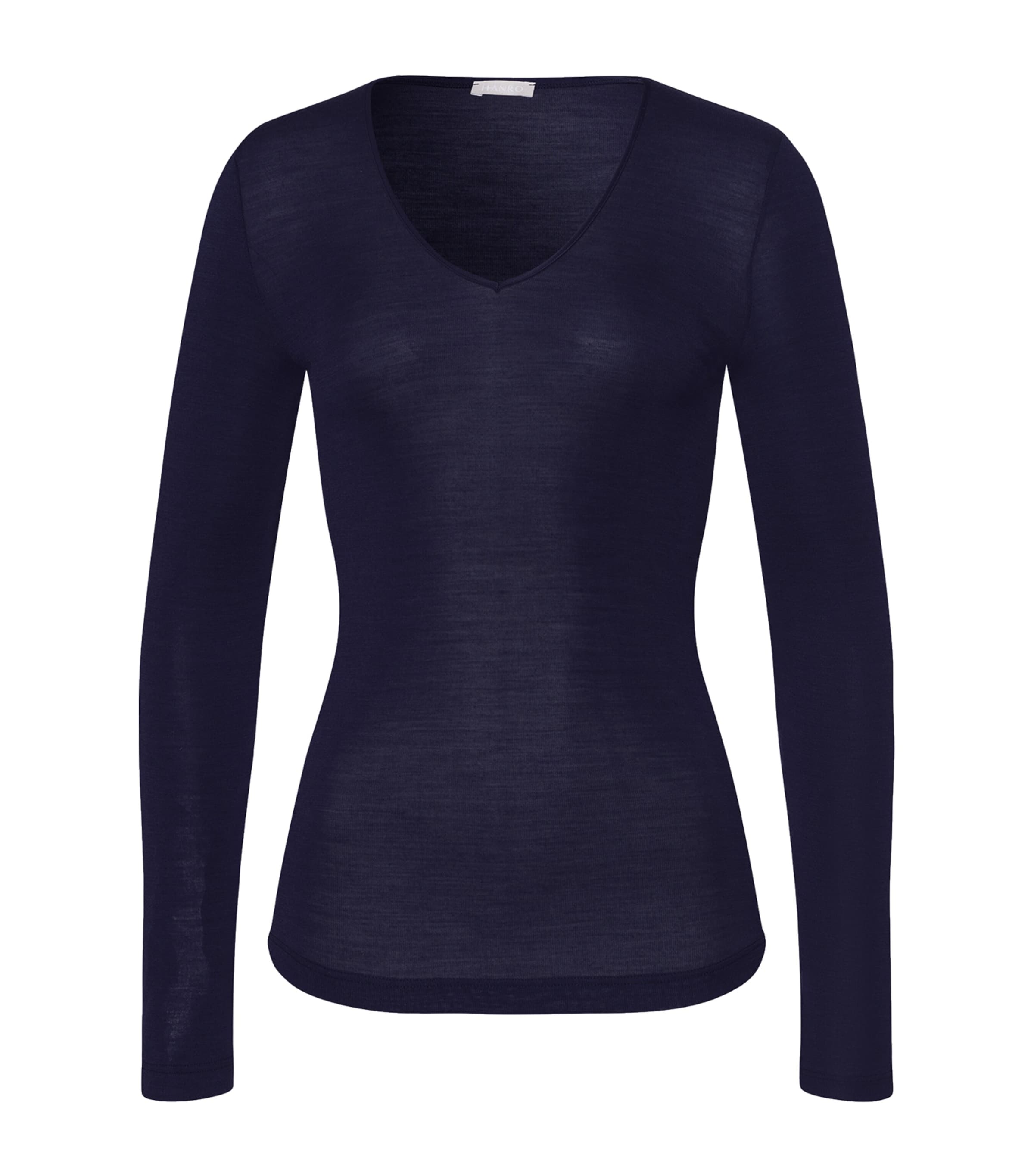 Navy Woolen Silk Long-Sleeve T-Shirt