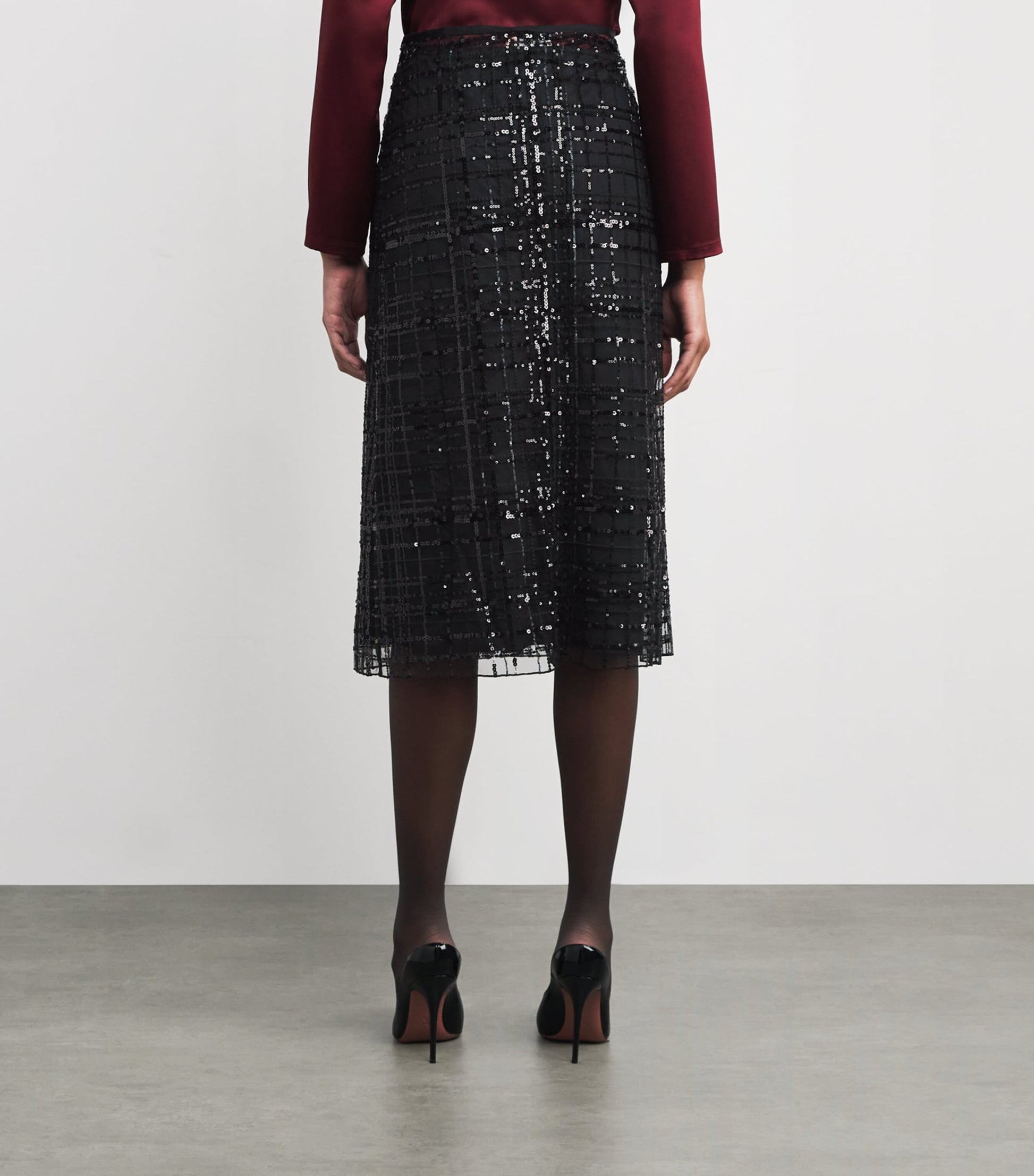 MAX&Co. Black Sequin Check Midi Skirt
