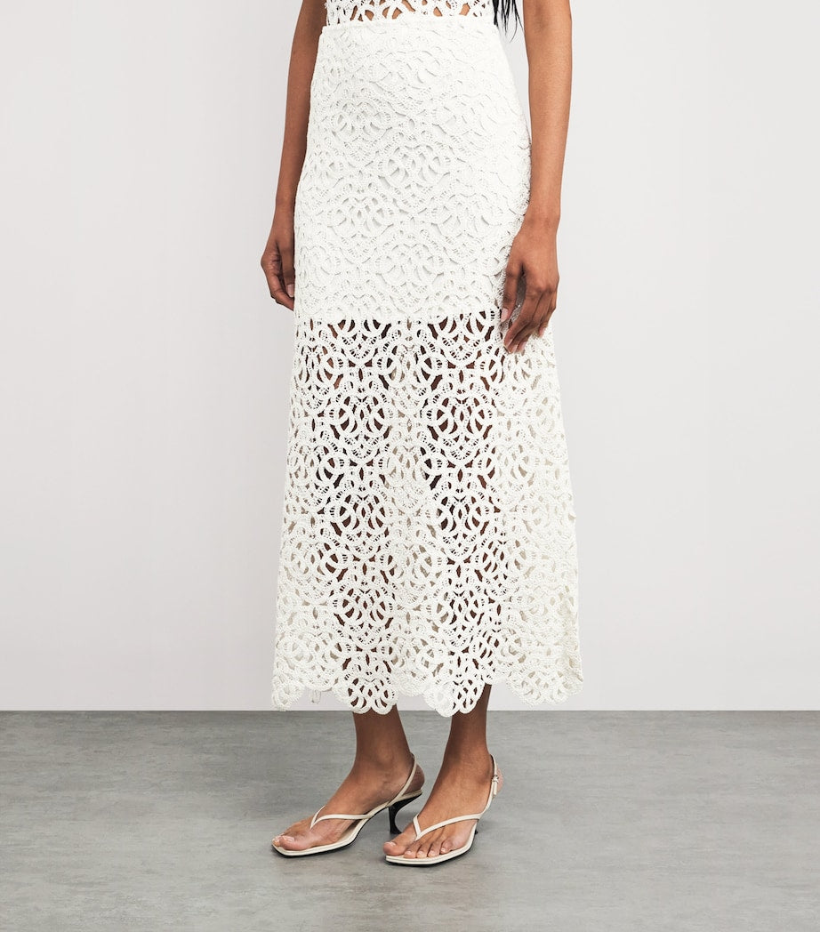 Maje White Cotton Crochet Maxi Skirt