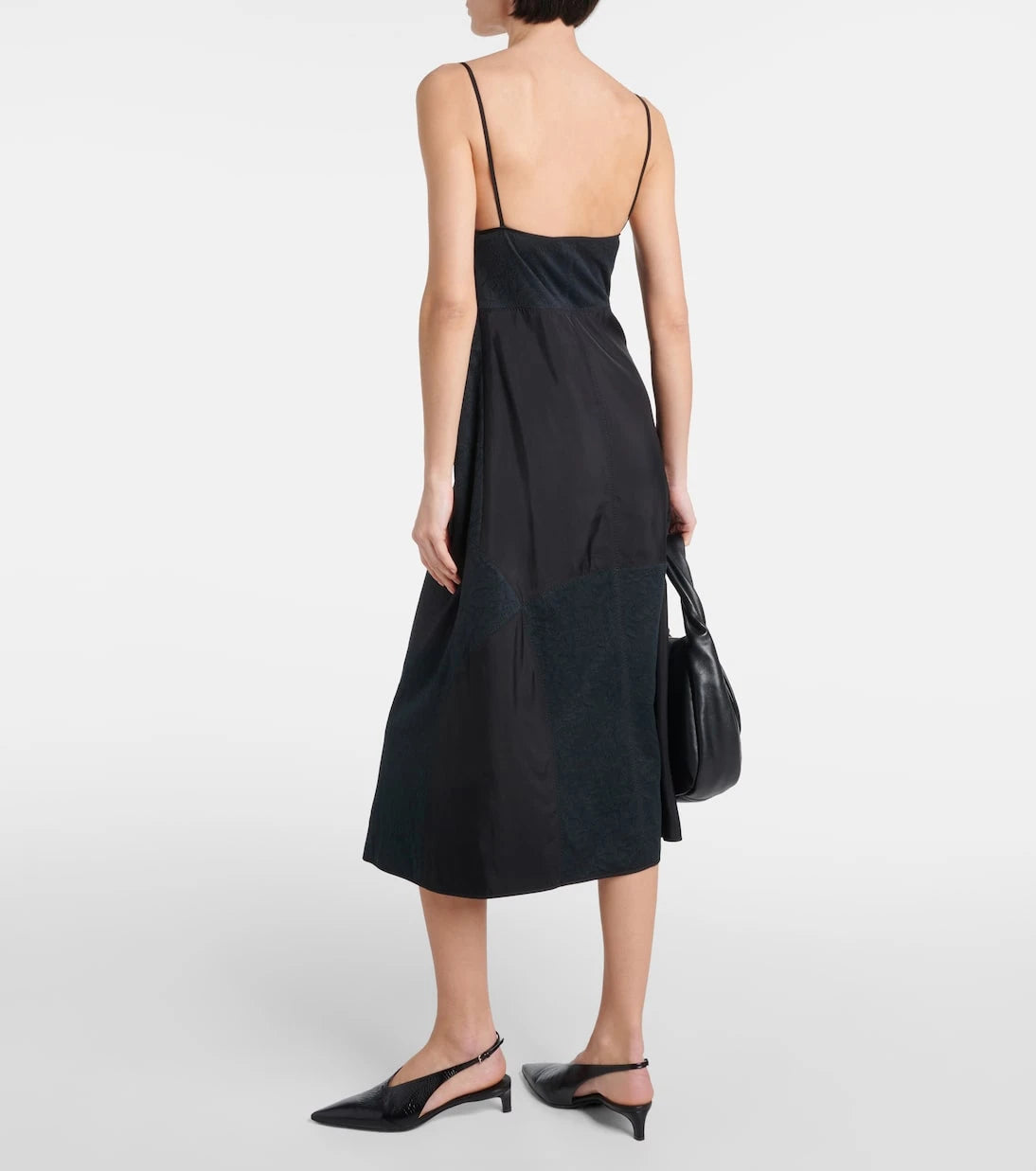Jil Sander - فستان متوسط الطول من مزيج القطن ومزين بالدانتيل