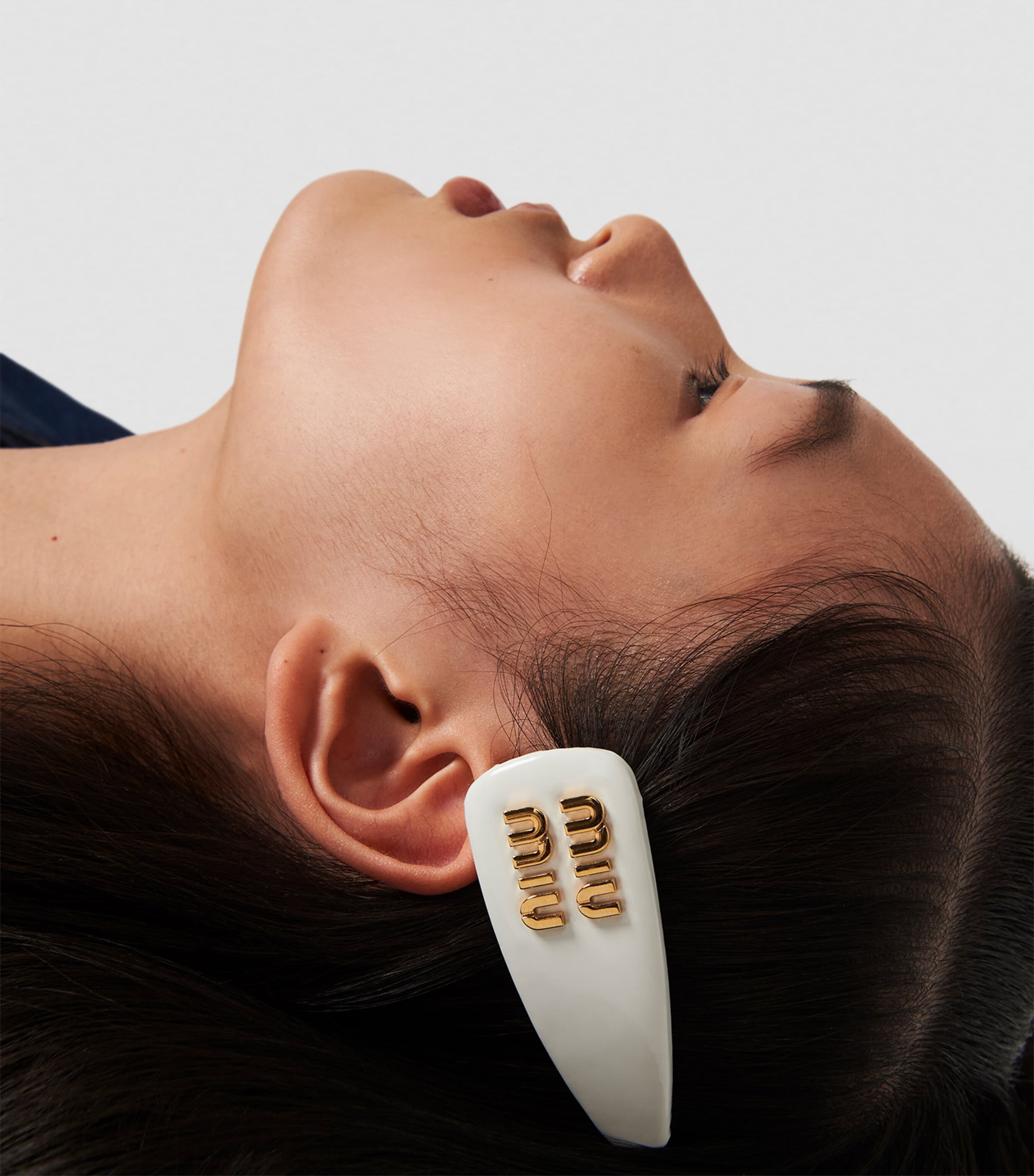 White Leather Logo Hair Clip