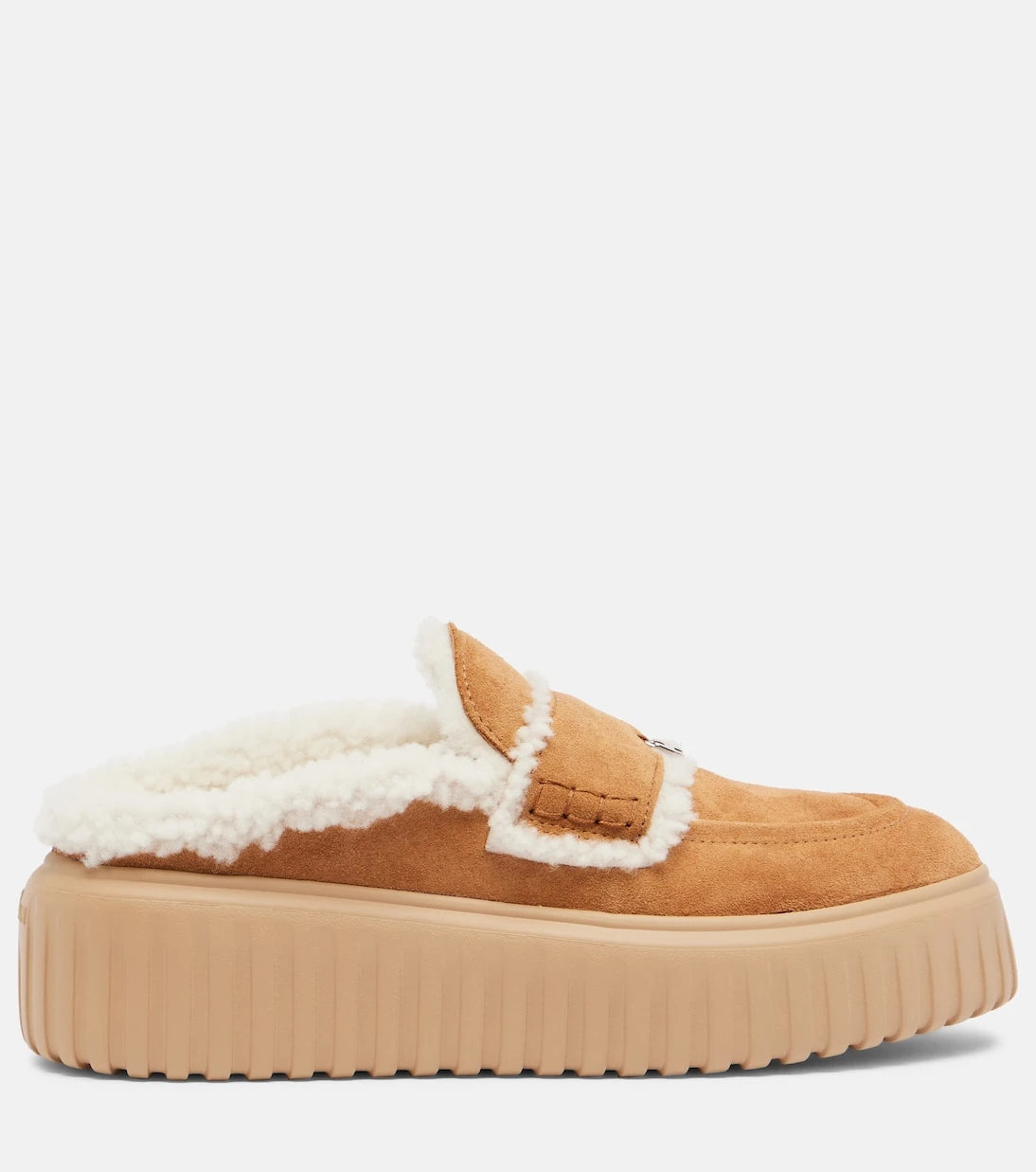 Hogan - Shearling-trimmed suede slippers