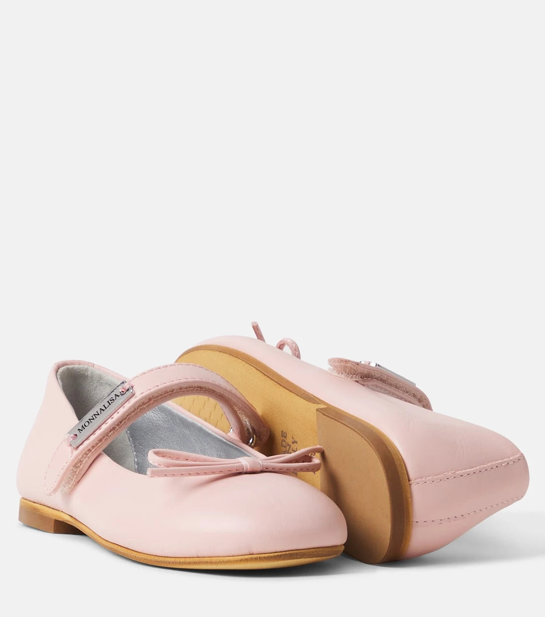 Monnalisa - Bow-detail leather Mary Jane flats