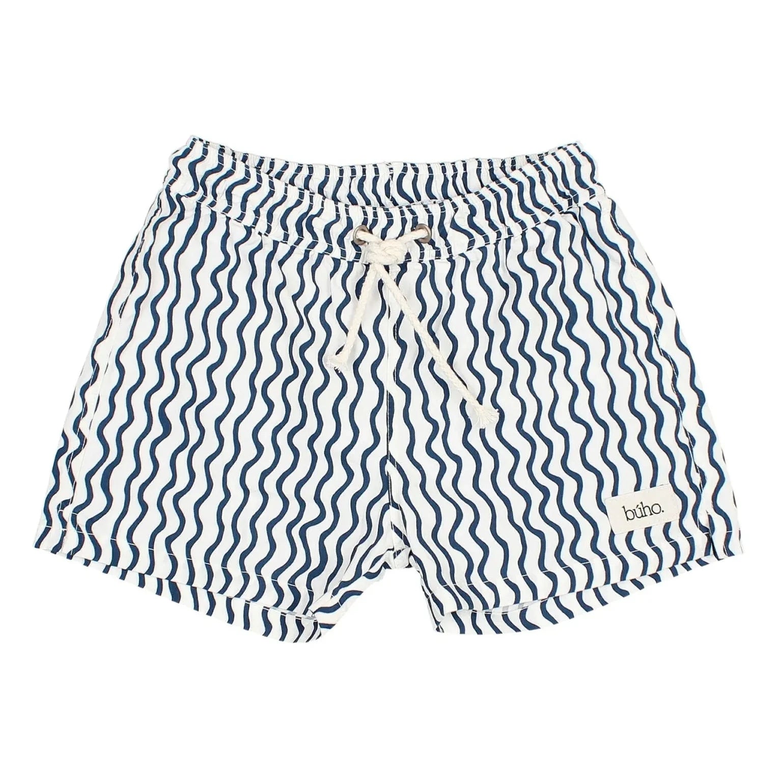 Búho - Short de Bain Vagues Popeline Coton Bio | White