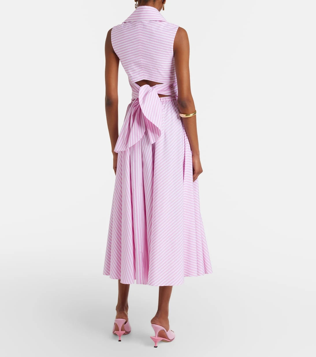 Patou - Pleated striped cotton poplin midi skirt