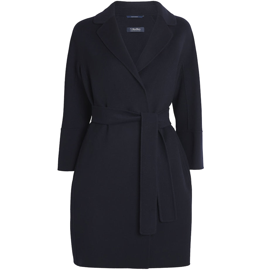 Blue Virgin Wool Short Wrap Coat