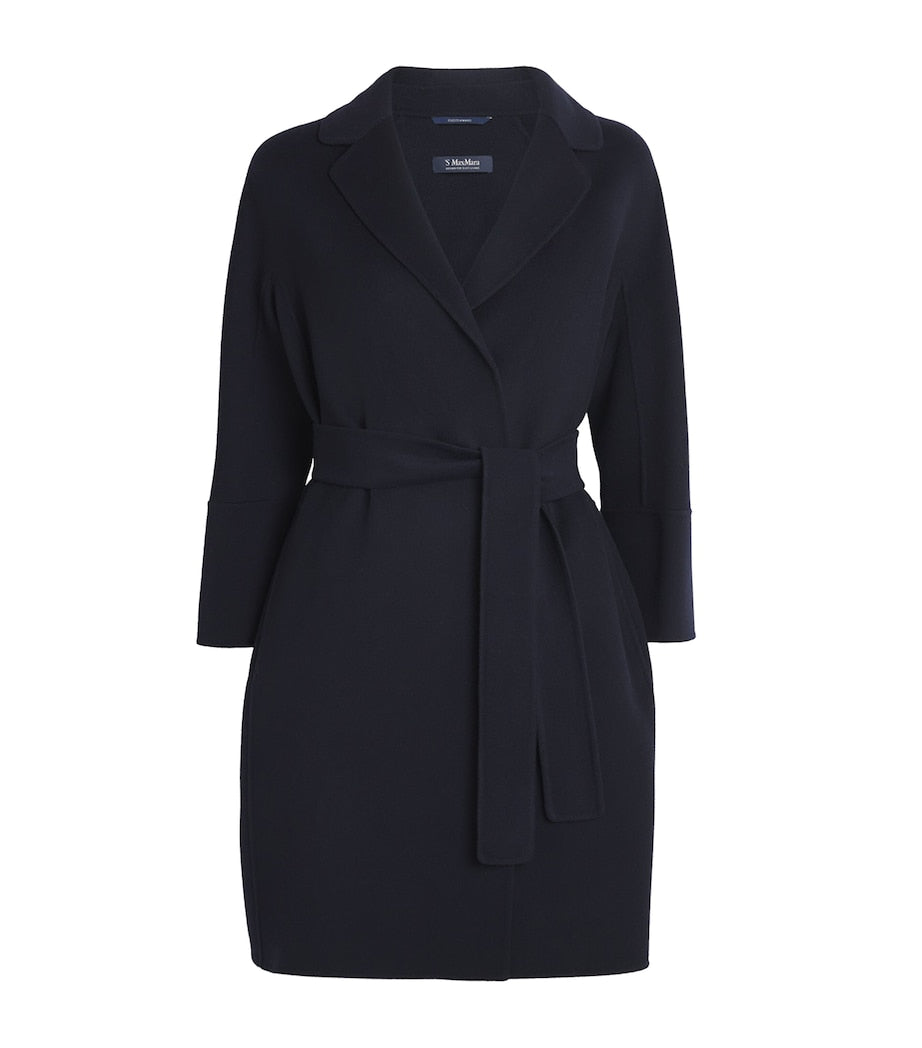 Blue Virgin Wool Short Wrap Coat