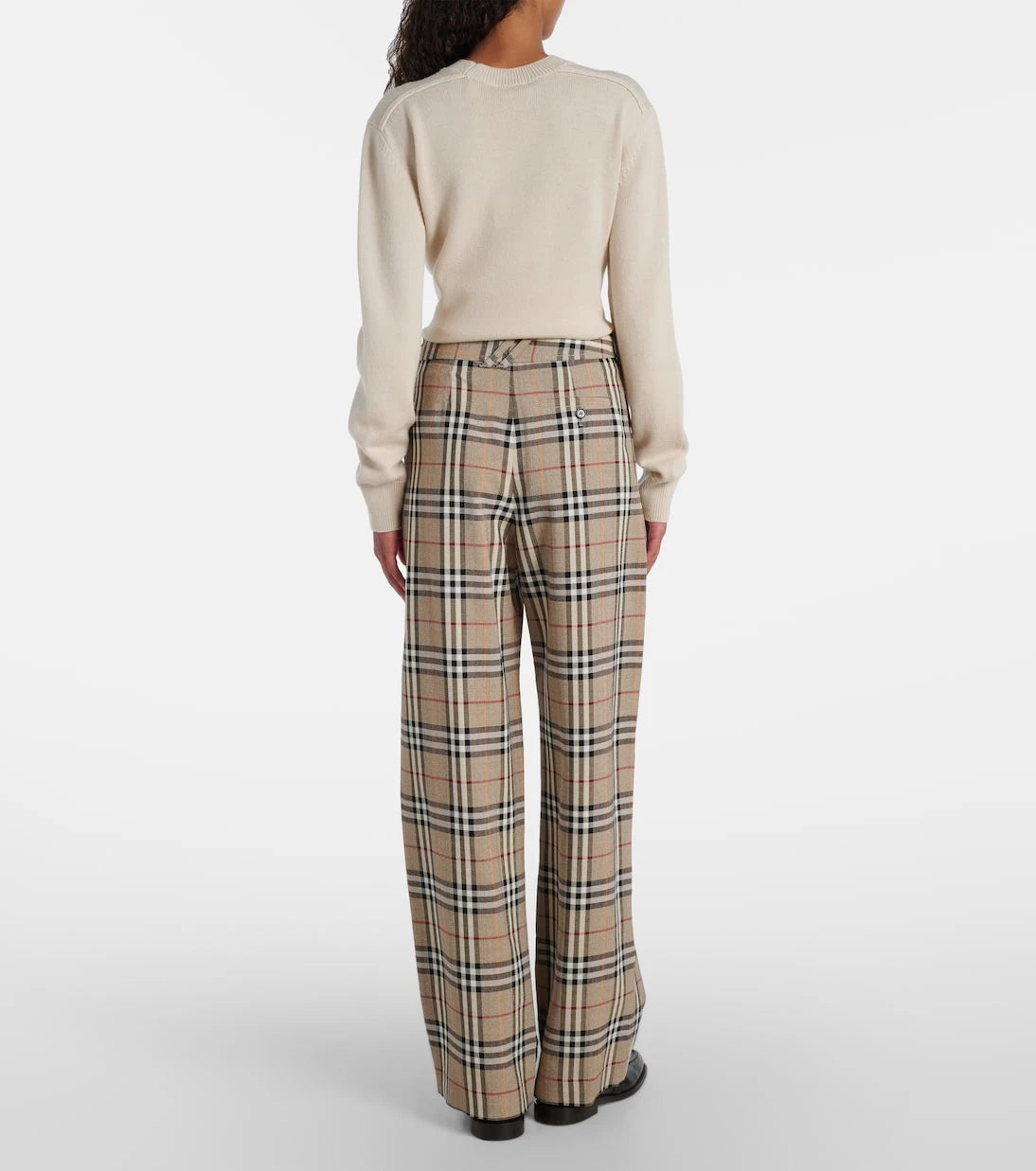 Burberry - بنطال بربري بقصة أرجل واسعة مزين بمربعات وشريط للخصر