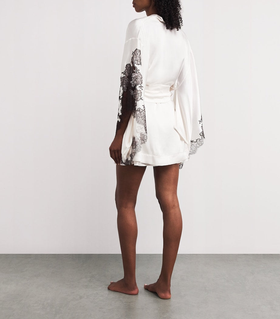 Carine Gilson Beige Silk Lace-Detail Short Robe