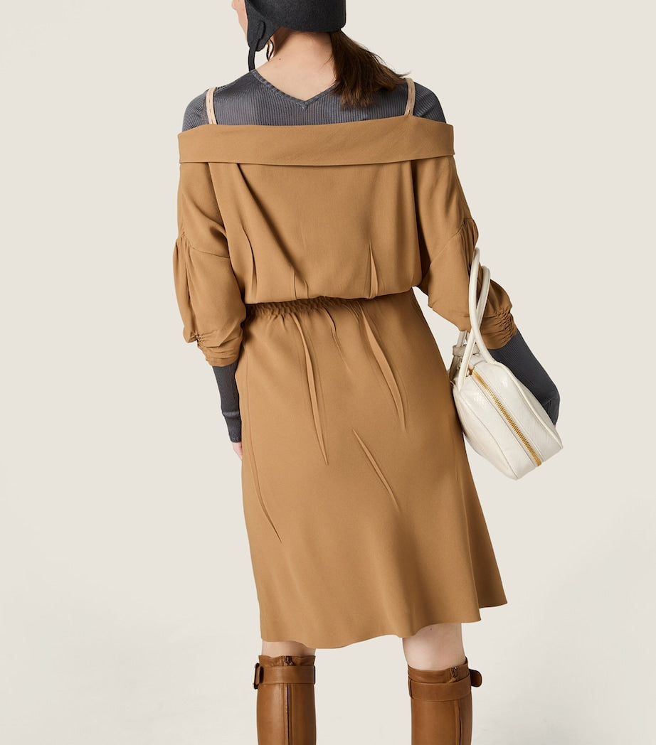 Miu Miu Brown Sablé V-Neck Dress