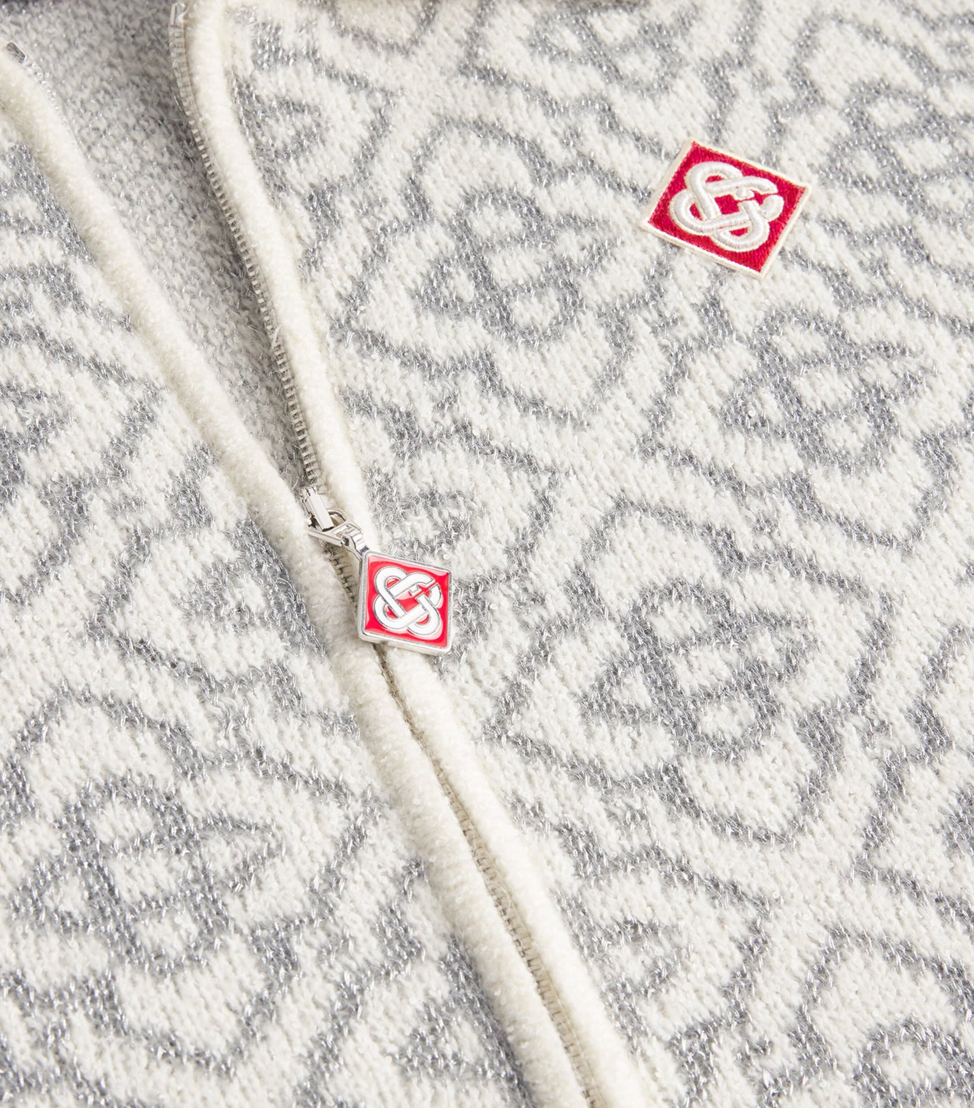 White Monogram Zip-Up Cardigan