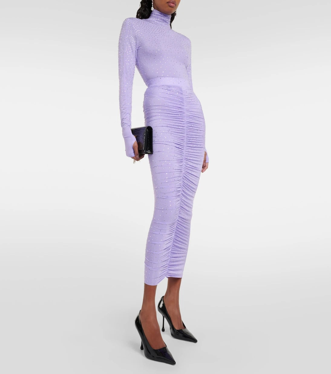 Alex Perry - Crystal-embellished ruched midi skirt