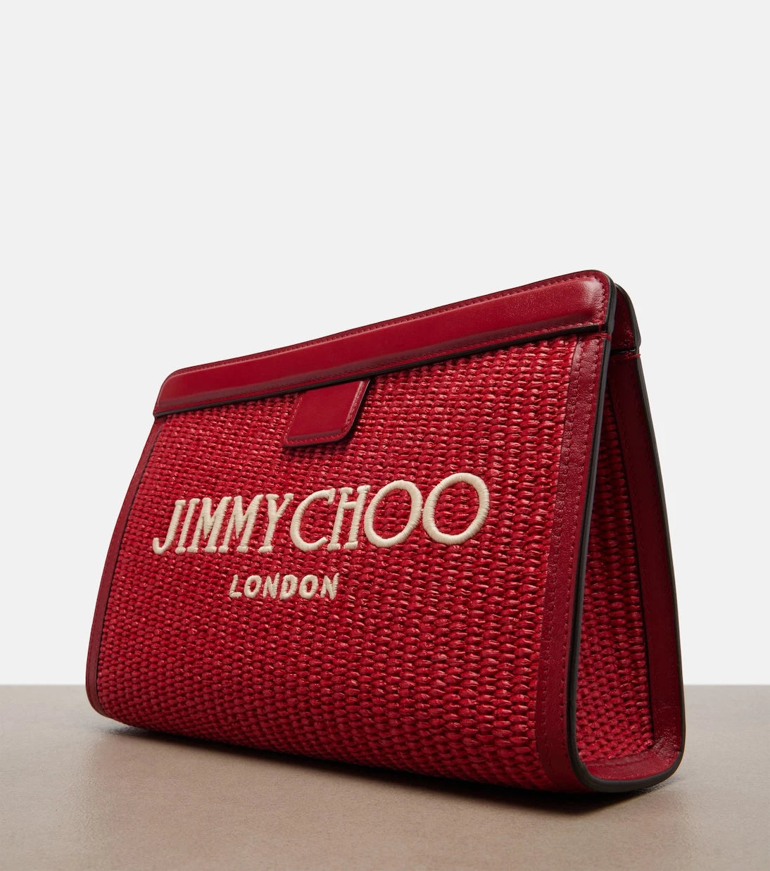 Jimmy Choo - Avenue Small leather-trimmed raffia pouch