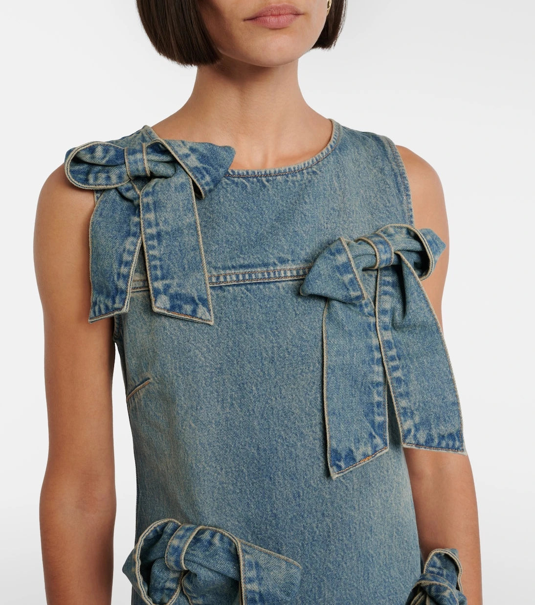 Ganni - Bow-detail denim midi dress