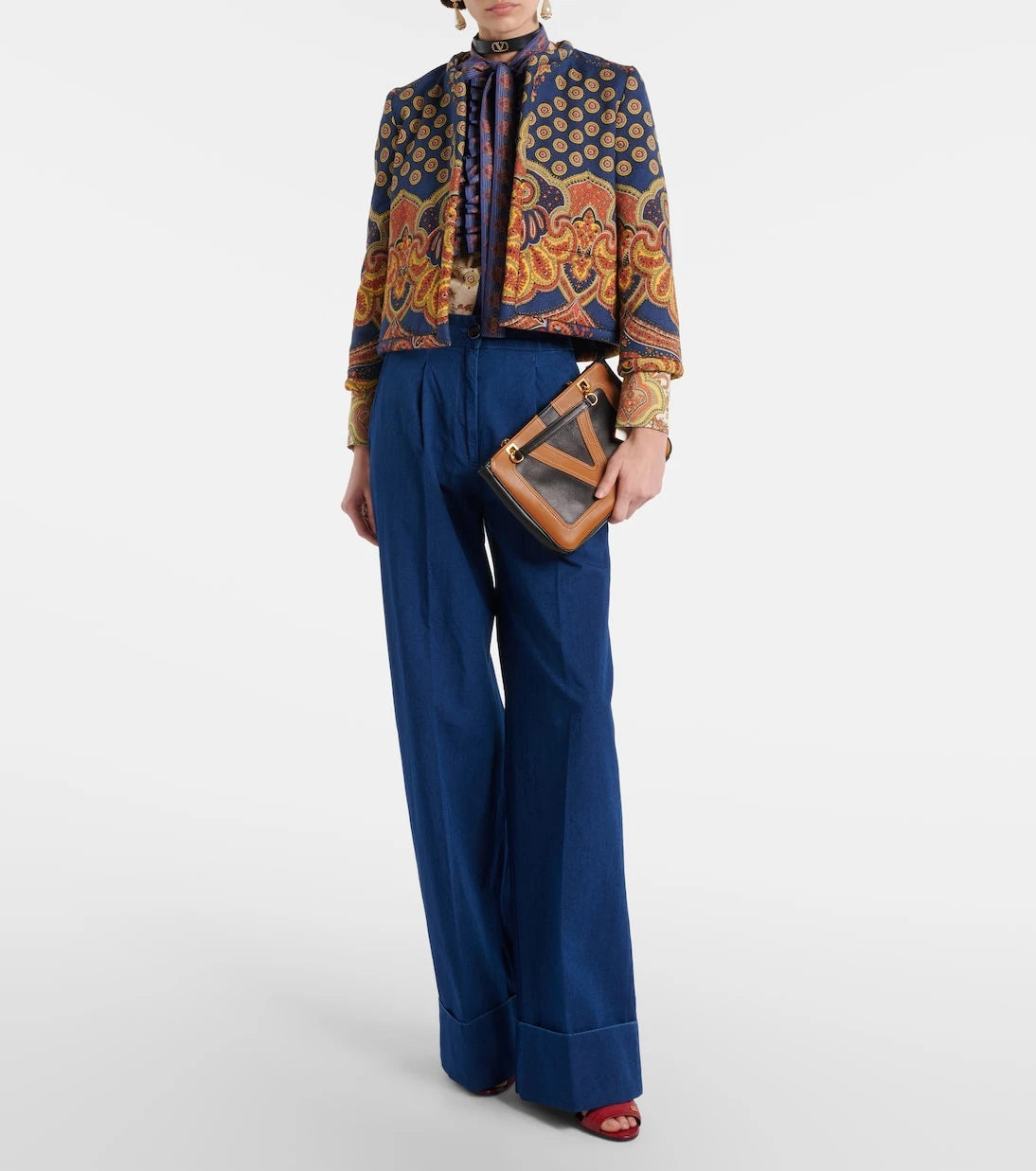 Valentino - High-rise pleated wide-leg jeans